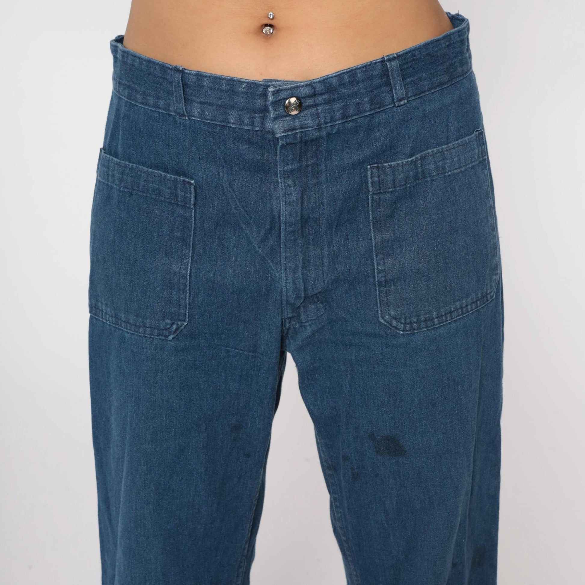 70s Seafarer High Rise Straight Leg Denim Jeans Blue Cotton Large L