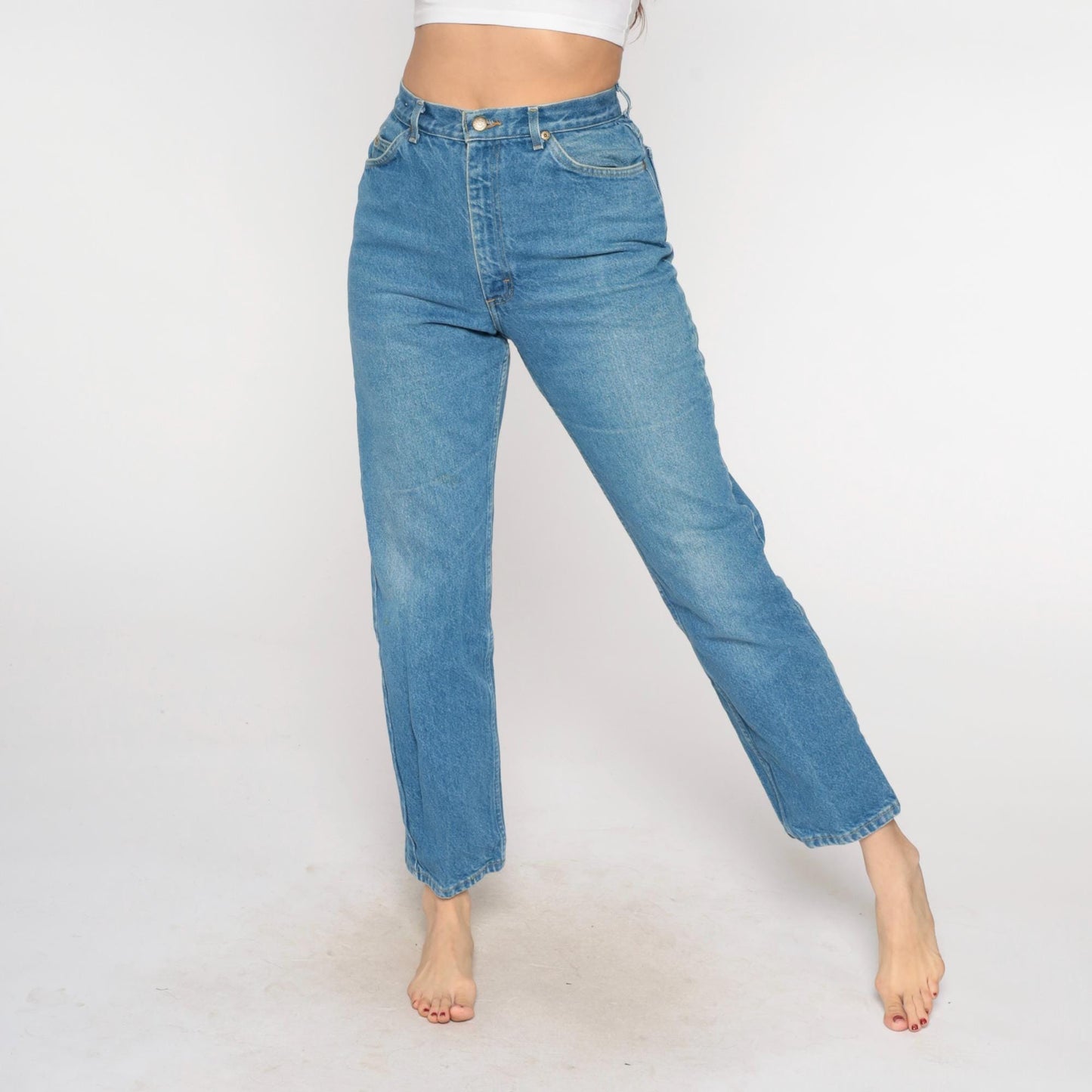 Lee Mom Jeans 80s High Waisted Straight Leg Light Blue Denim Petite 13