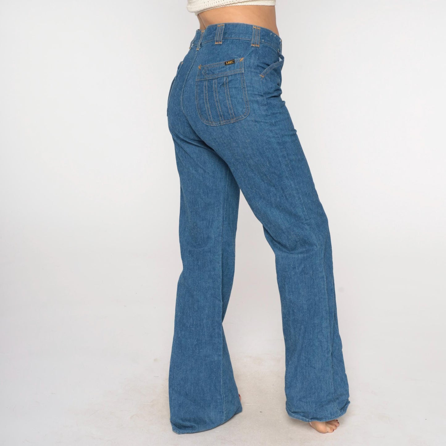 80s Lee Set High Rise Straight Leg Jeans Medium Wash Denim Medium