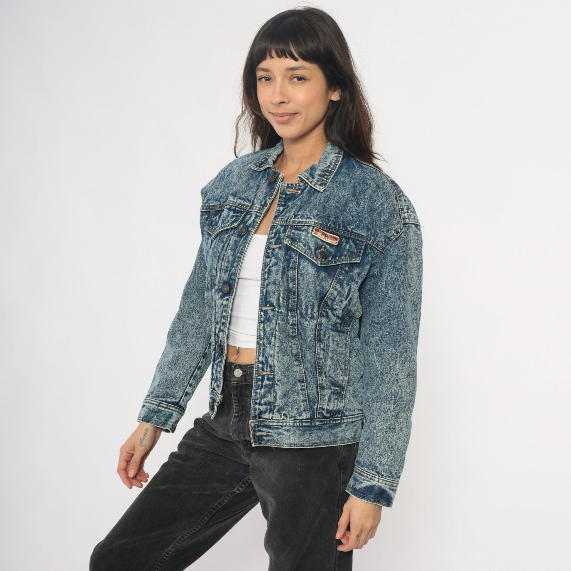 90s Blue Eagle Acid Wash Denim Jacket Cropped Trucker Small S