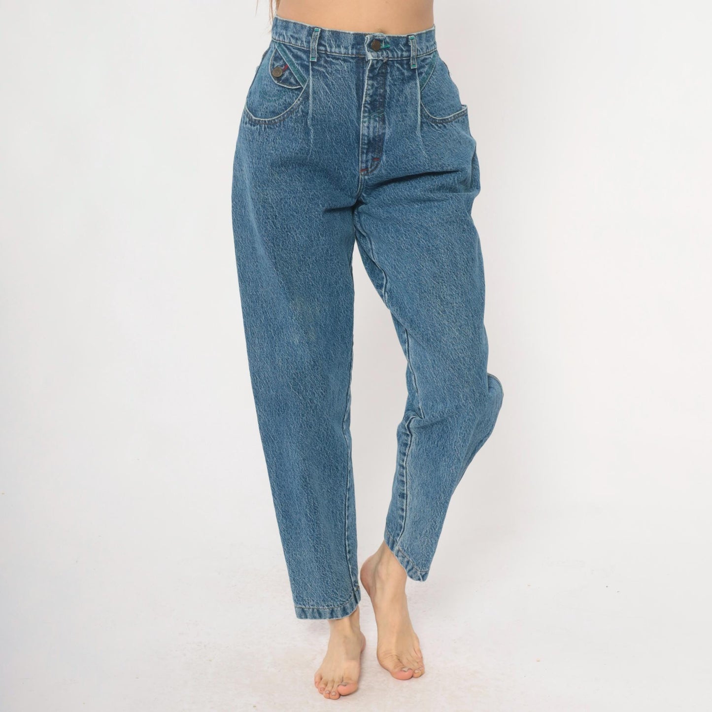 Lee Mom Jeans 90s High Waist Tapered Denim Medium Blue Wash Extra Small XS