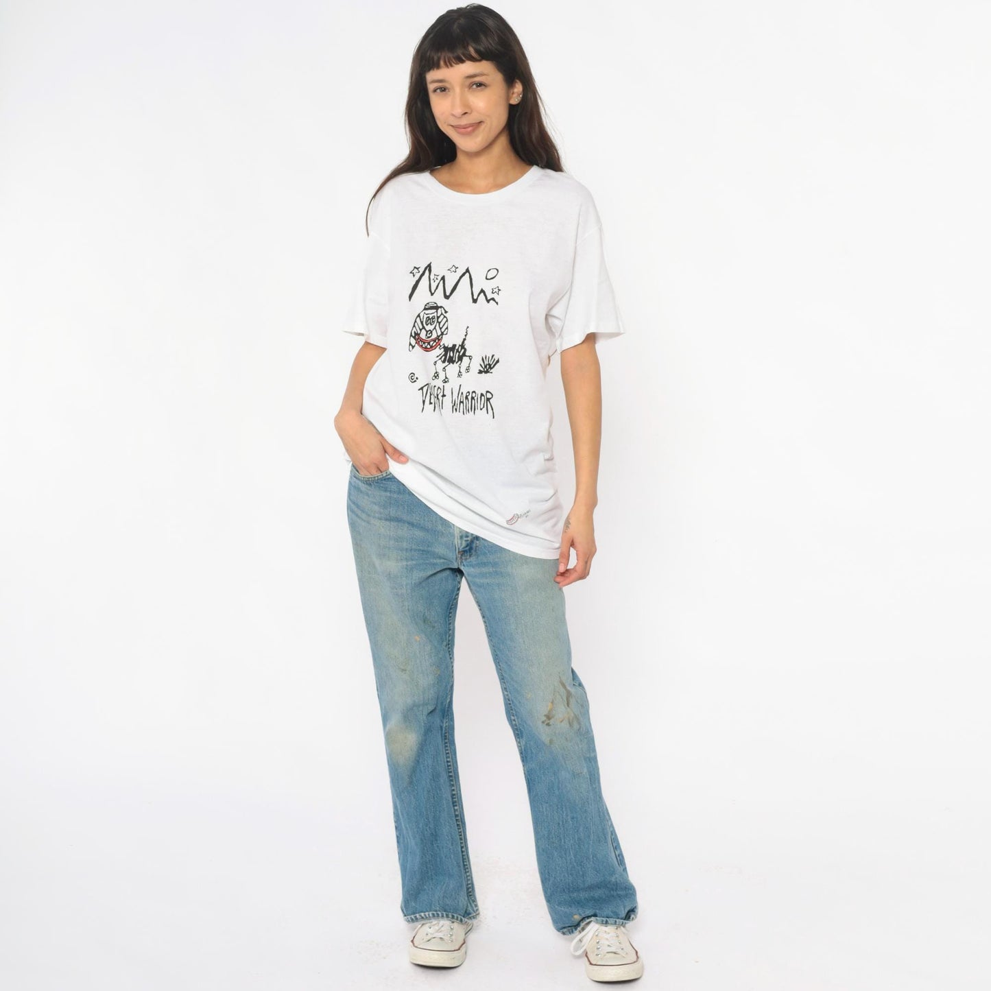 80s Desert Warrior Graphic Tee White Cotton Screen Print Hanes Extra Large XL