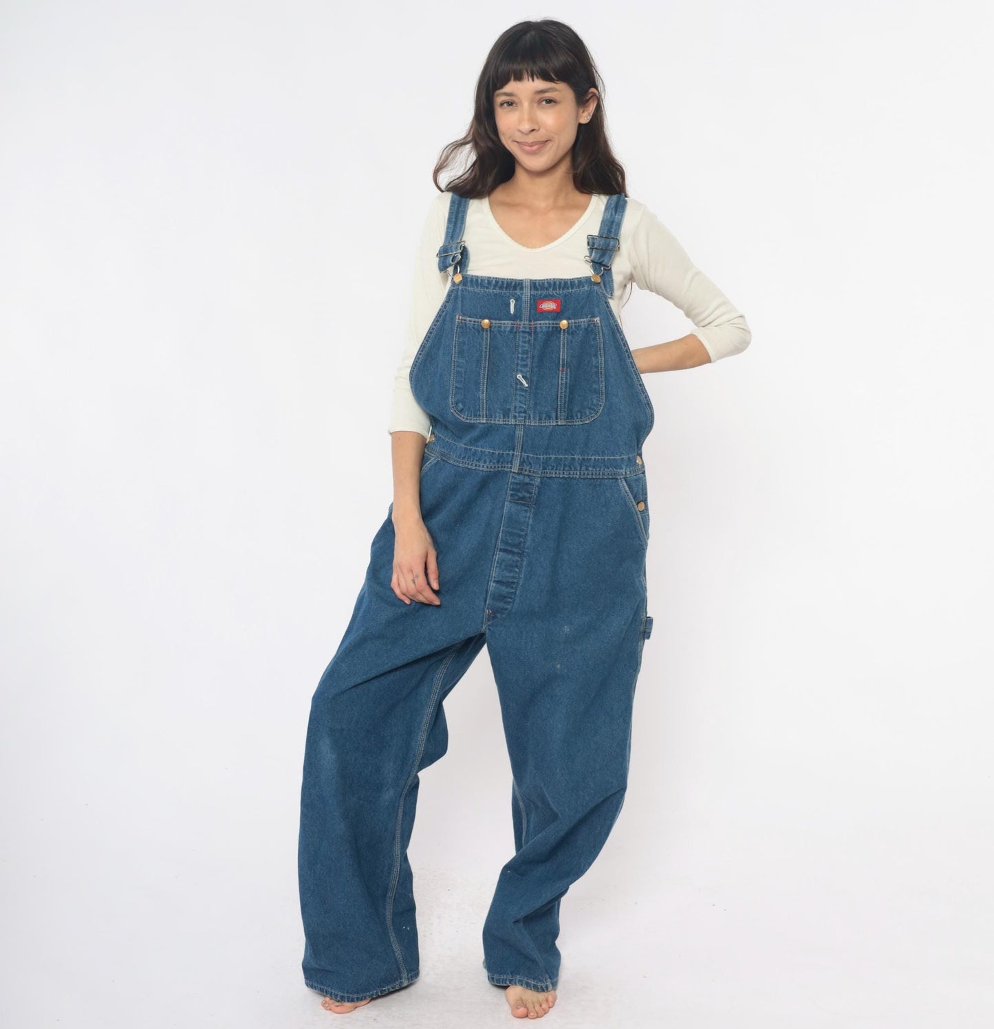 90s Dickies Denim Overalls Blue Cotton Bib Wide Leg Extra Large XL