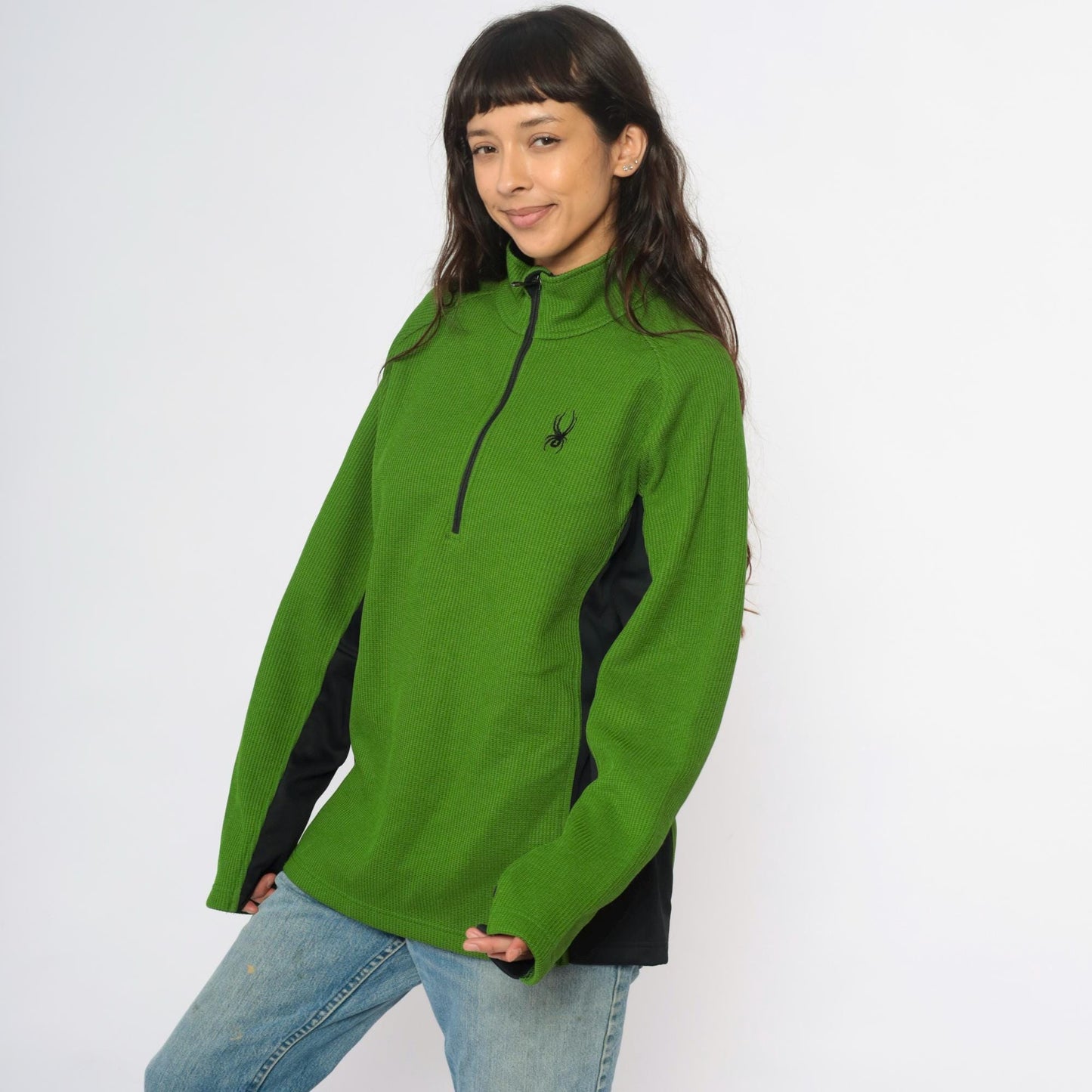 Spyder Y2K Half-Zip Fleece Pullover Lime Green Black Colorblock Large L