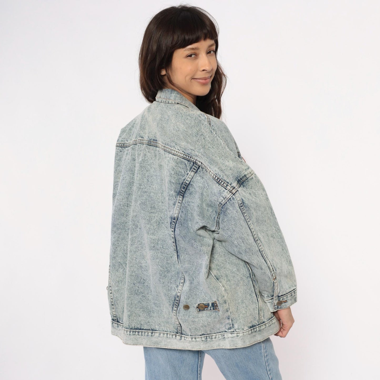 90s Bacini Acid Wash Denim Jacket Light Blue Button Front Small