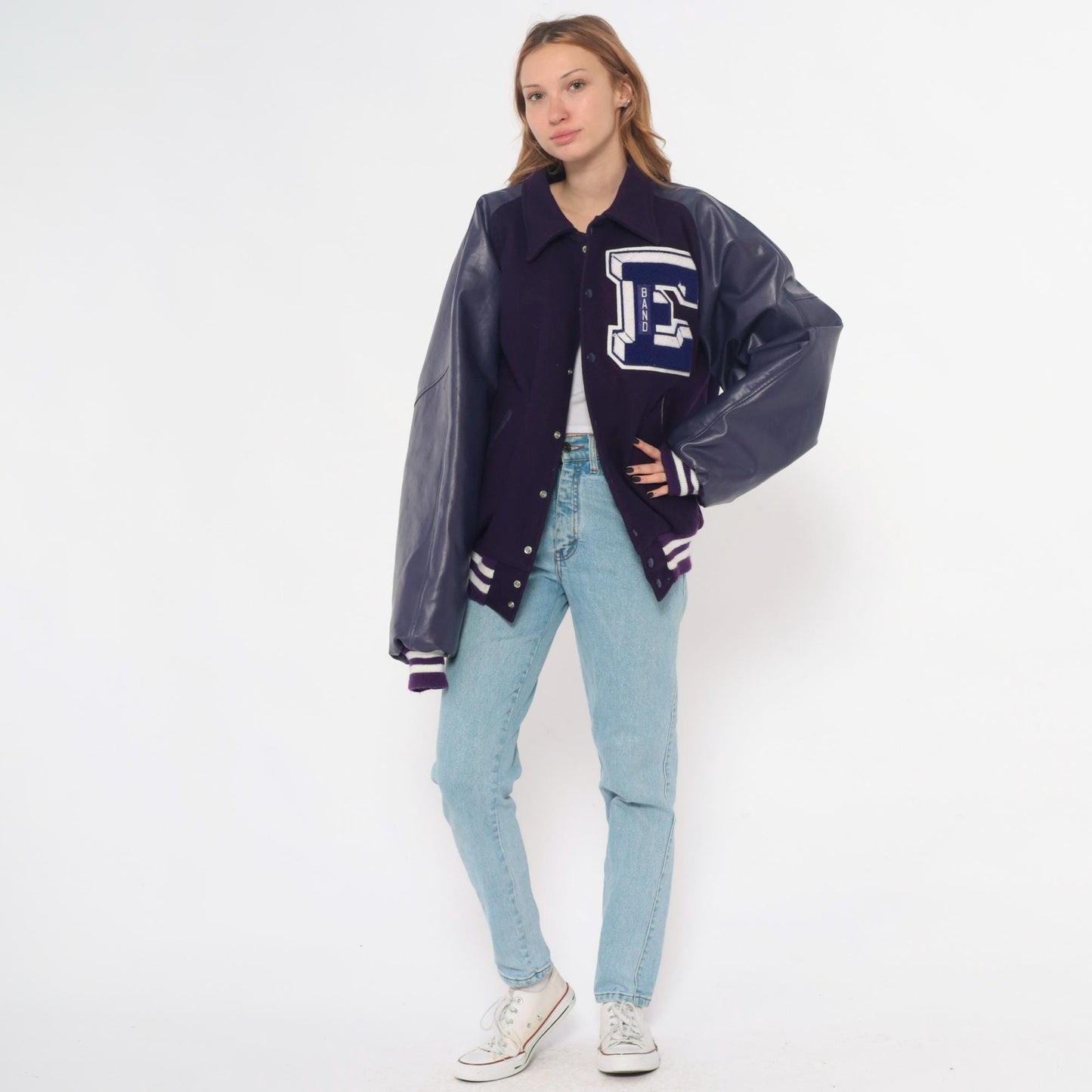 Y2K Neff Purple Varsity Jacket Wool Leather Sleeves Letterman XXL