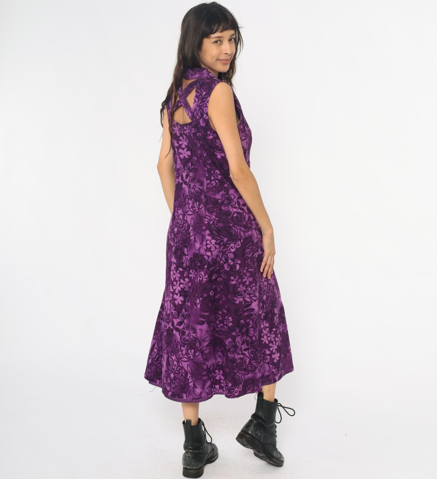 Y2K Coldwater Creek Purple Floral Linen Maxi Dress Button Front Large L