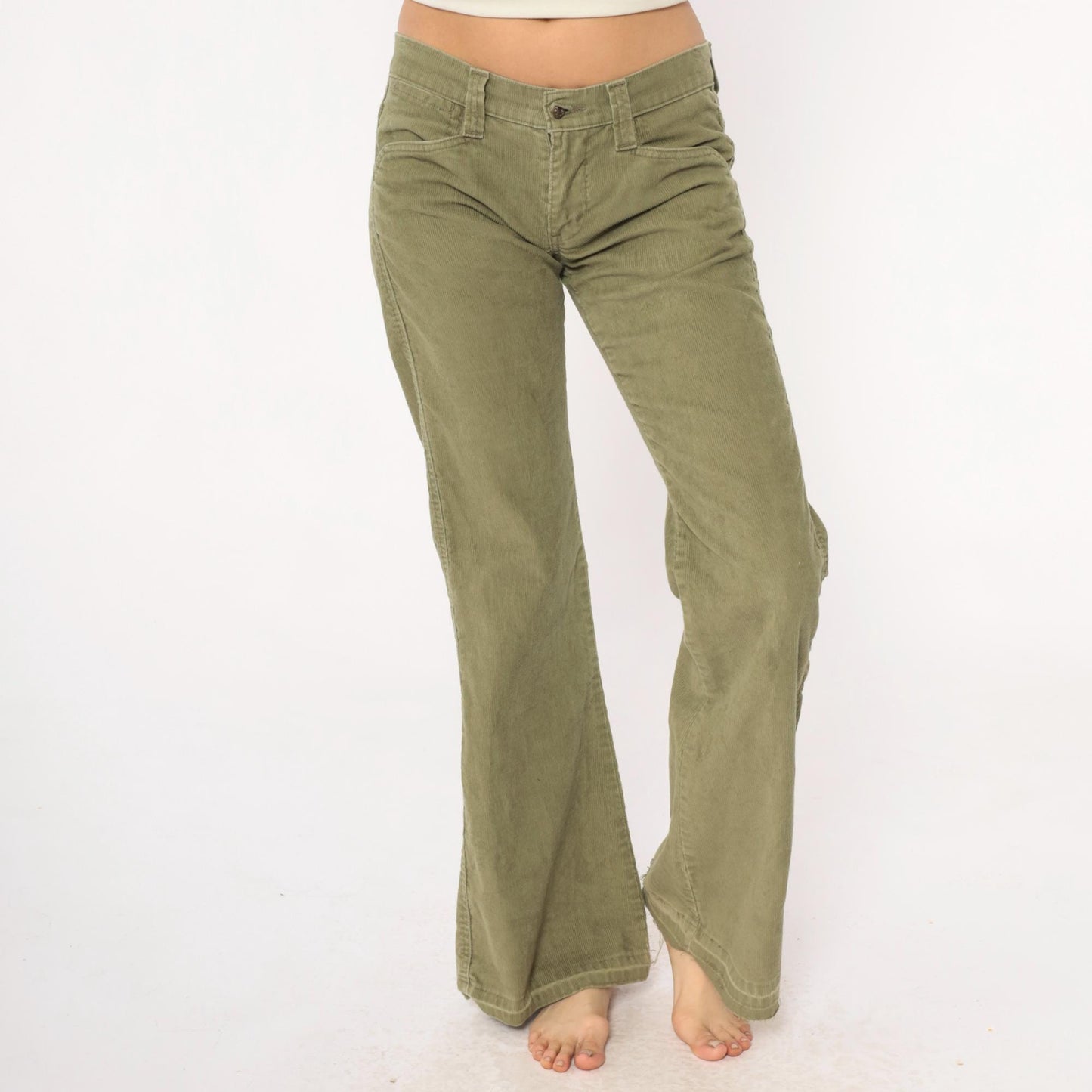Levi's Y2K Olive Green Corduroy Bootcut Pants Low Rise Flare Leg XS