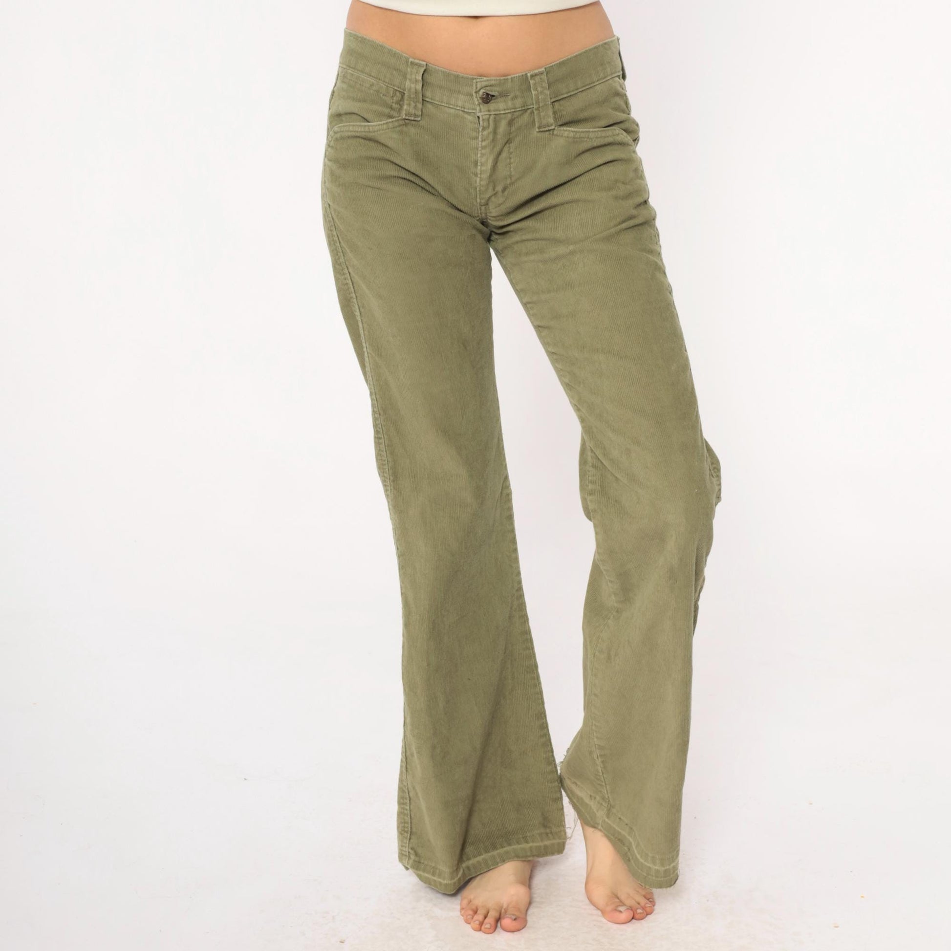 Levi's Y2K Olive Green Corduroy Bootcut Pants Low Rise Flare Leg XS