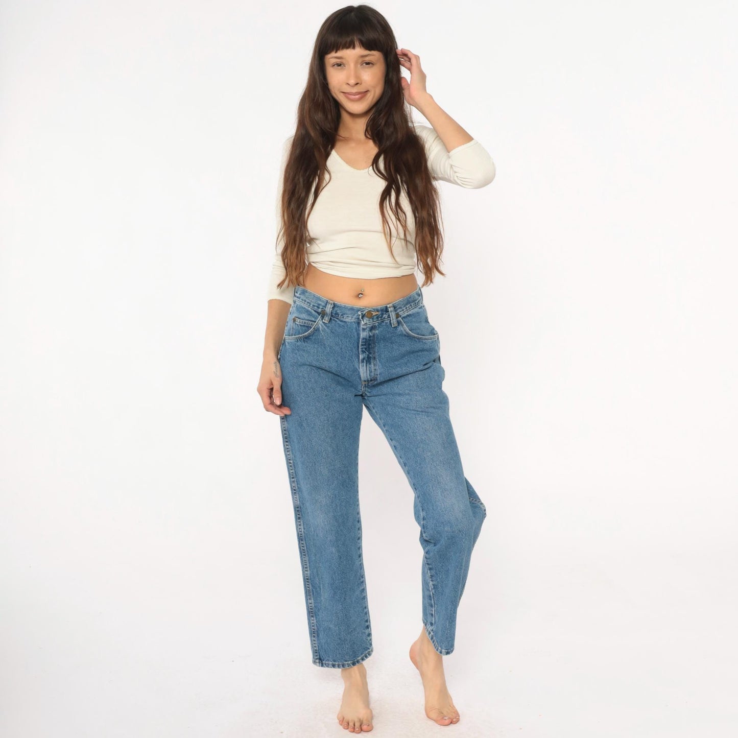 90s Wrangler High-Rise Straight Leg Jeans Medium Blue Denim 32W 30L