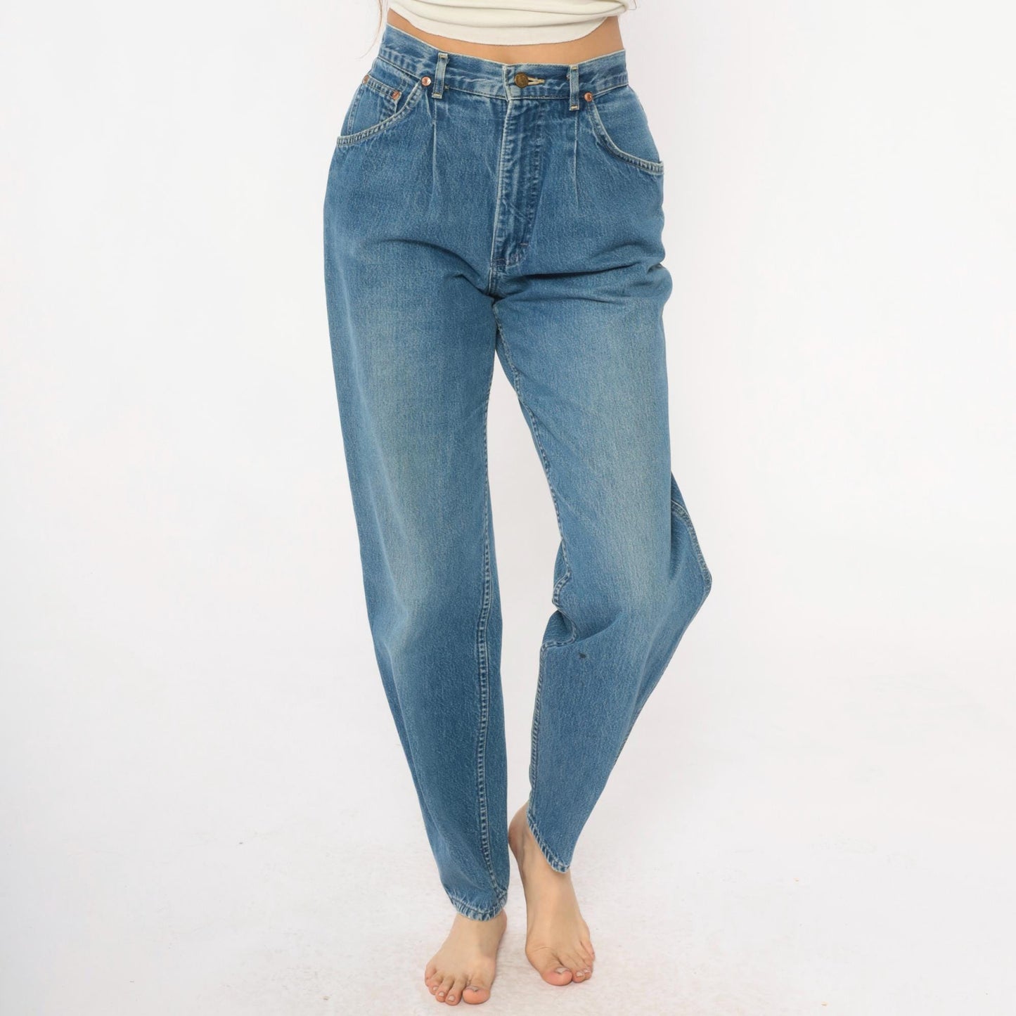 80s Lee High-Waist Denim Jeans Light Blue Tapered Small