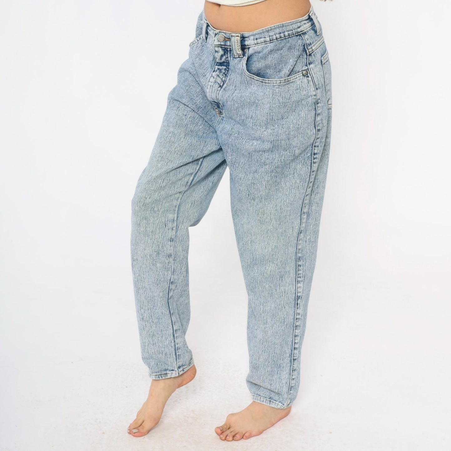90s Sasson Acid Wash High-Waisted Straight Leg Jeans Light Blue Large