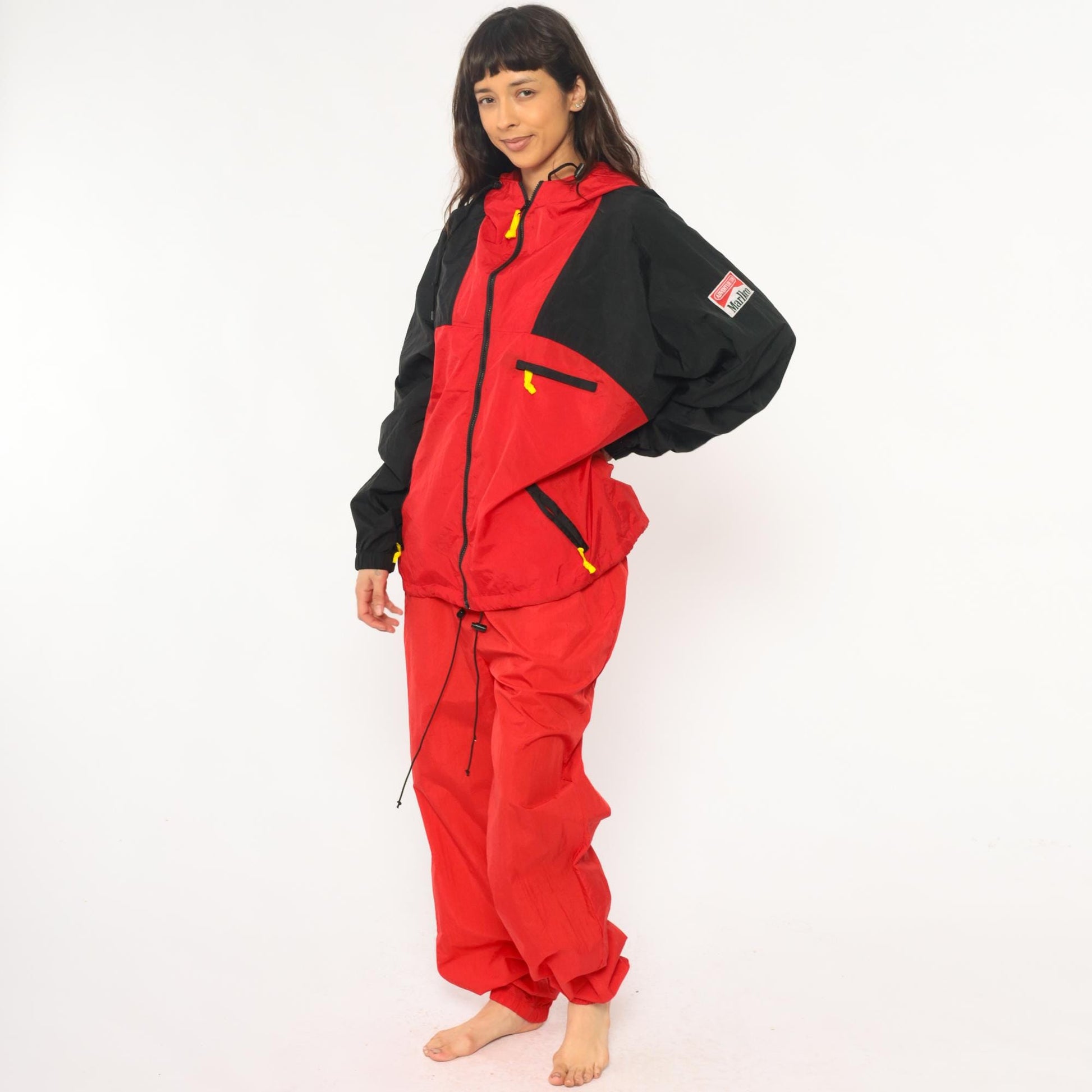 90s Marlboro Adventure Team Tracksuit Red Black Yellow Nylon Jacket Pants Extra Large XXL