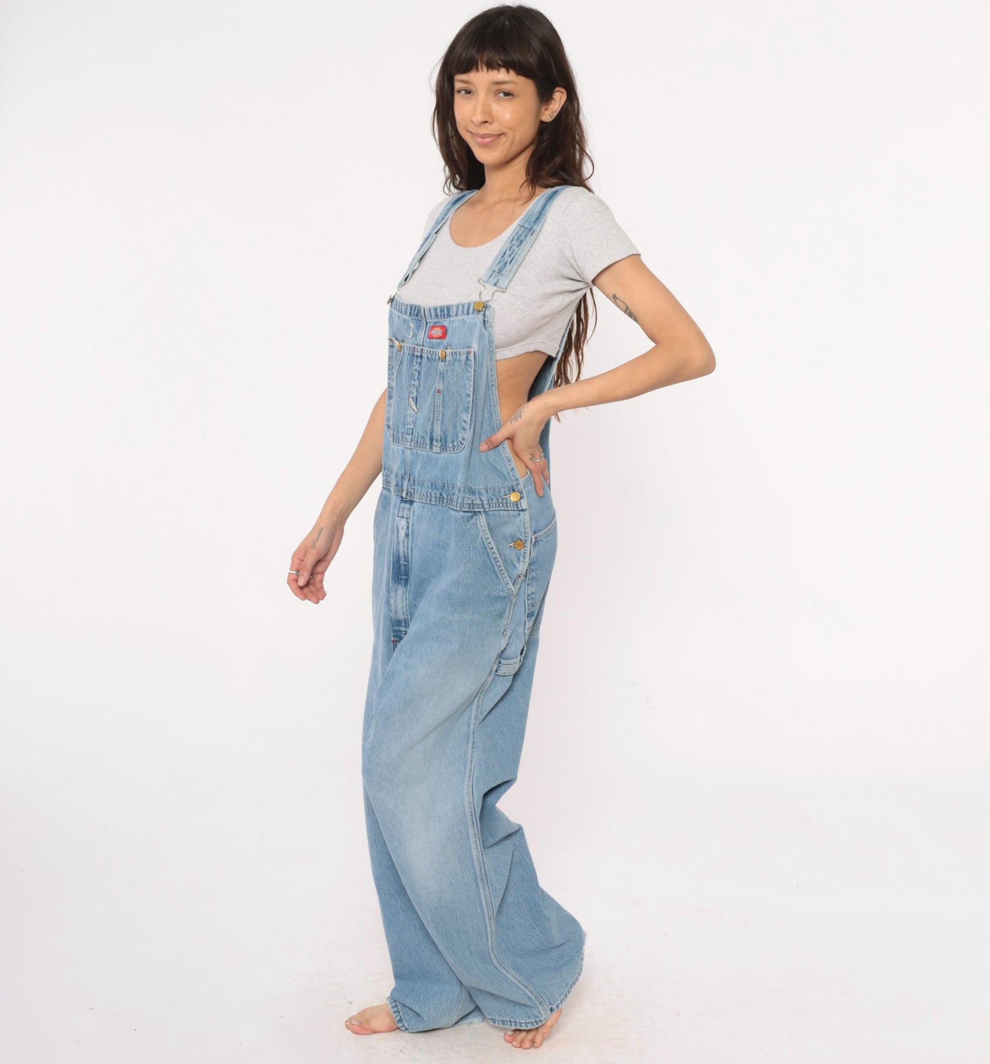 Dickies 90s Denim Overalls Light Blue Wide Leg Workwear Plus Size XXL