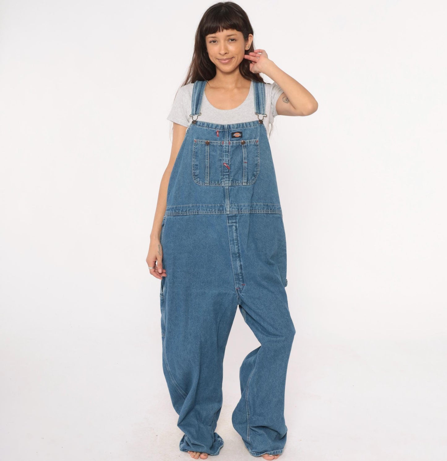 90s Dickies Denim Overalls Blue Baggy Workwear Carpenter Bib XL