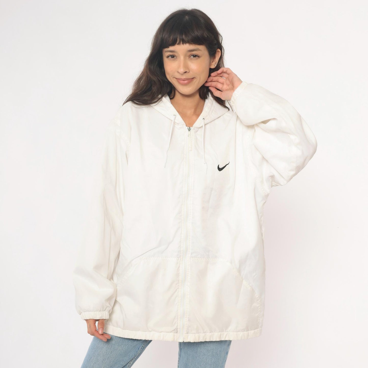 90s Nike Air Windbreaker Hooded Full Zip Jacket White Nylon Large L