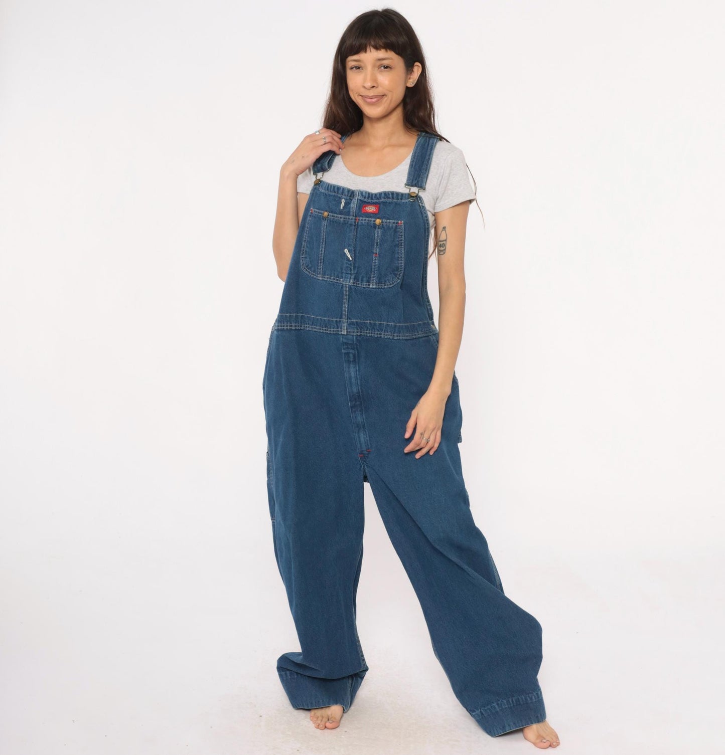 Y2K Dickies Blue Denim Overalls Carpenter Workwear Cotton Medium