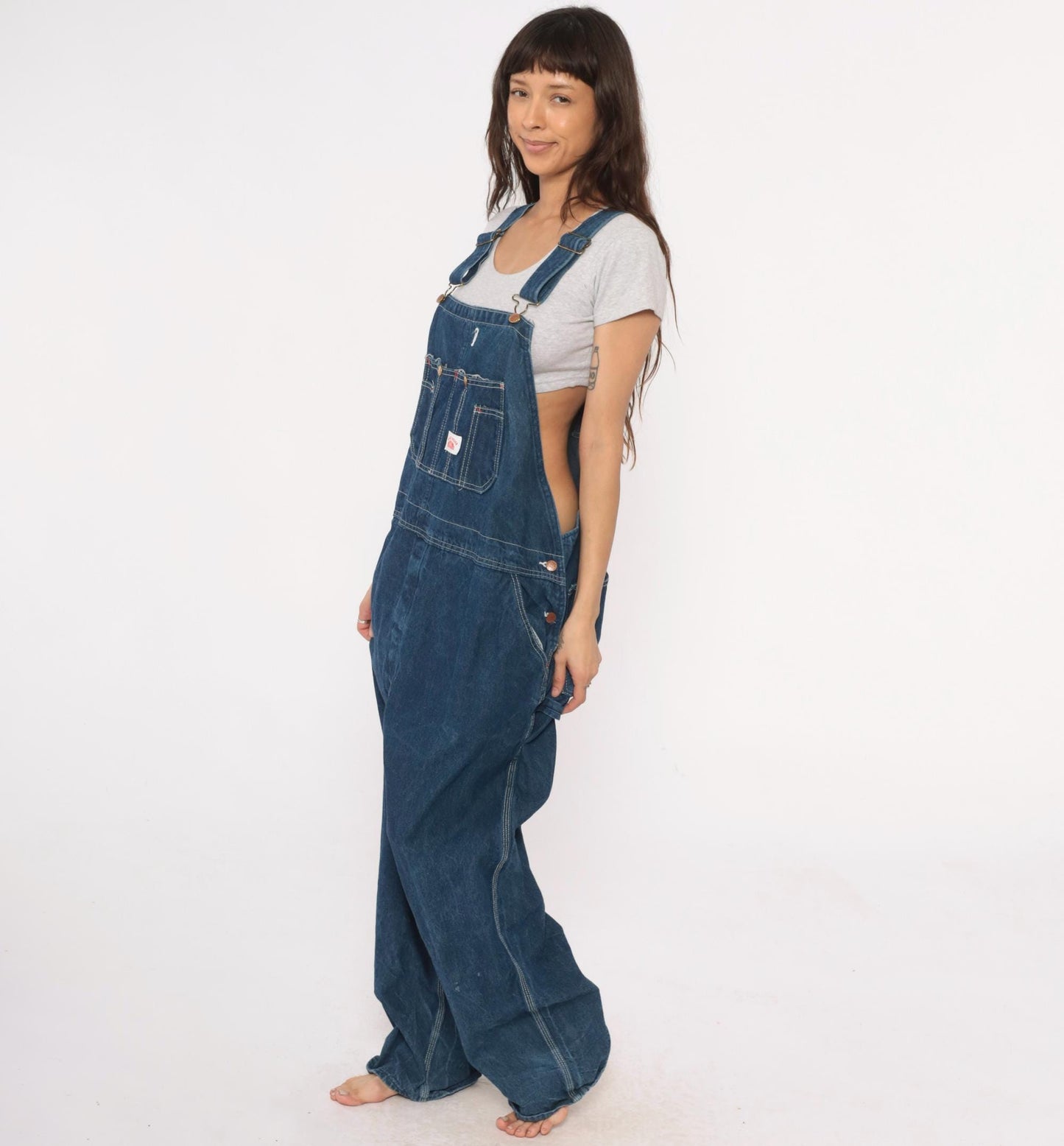 90s Roundhouse Dark Indigo Denim Bib Overalls Cotton Carpenter Dungarees Extra Extra Large XXL