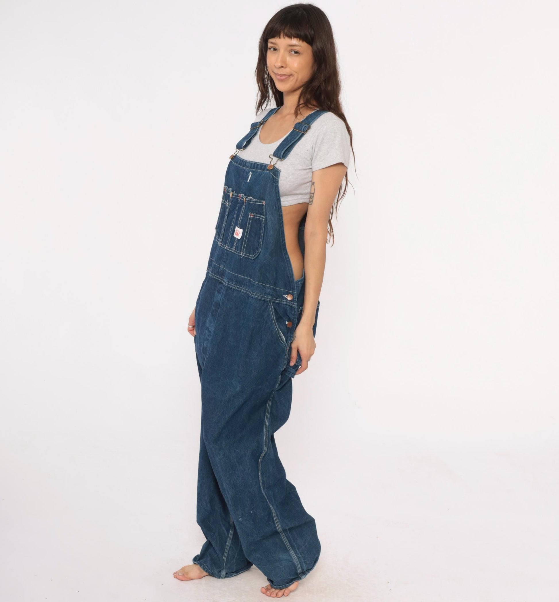 90s Roundhouse Dark Indigo Denim Bib Overalls Cotton Carpenter Dungarees Extra Extra Large XXL