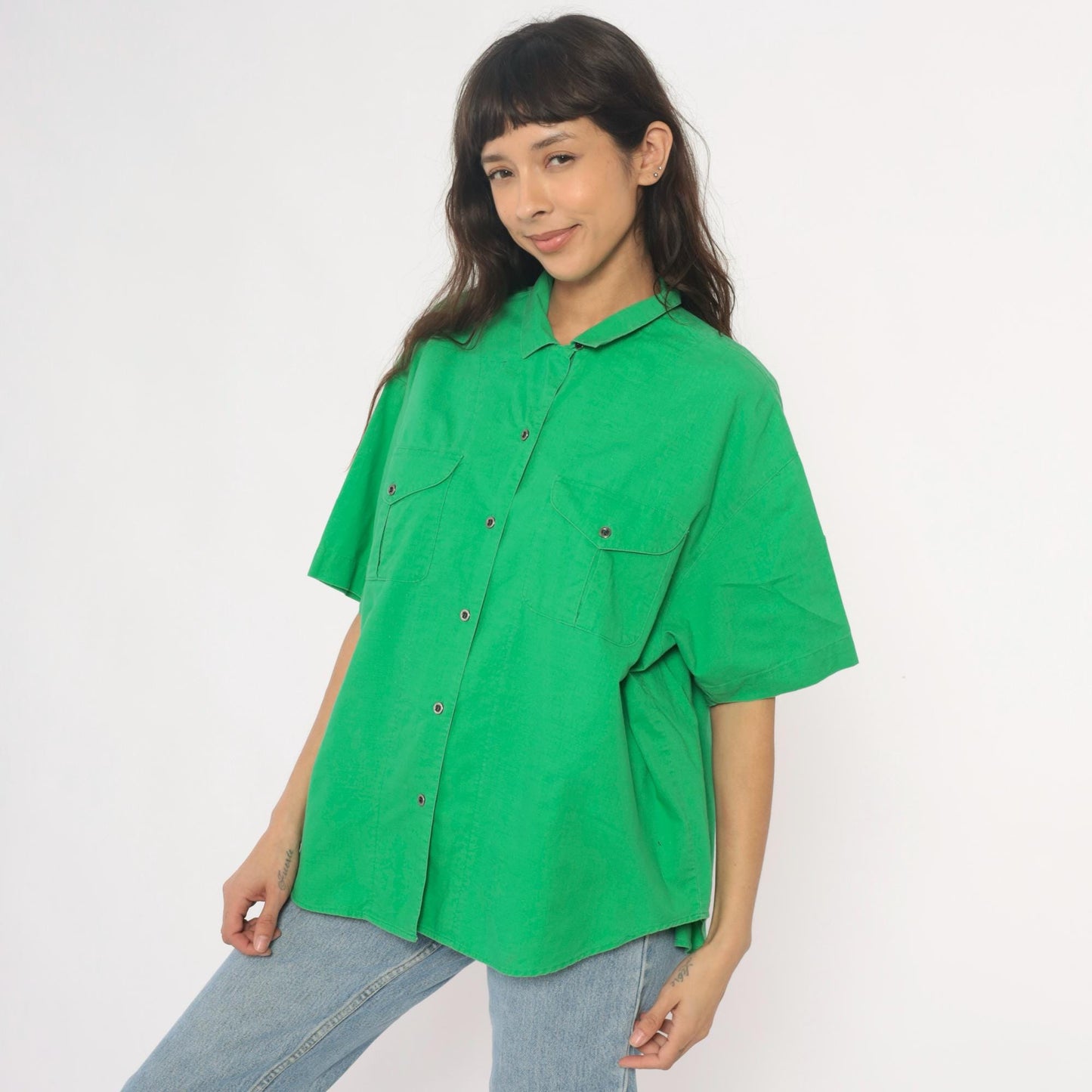 90s Chaus Sport Kelly Green Cotton Button-Up Shirt Large L