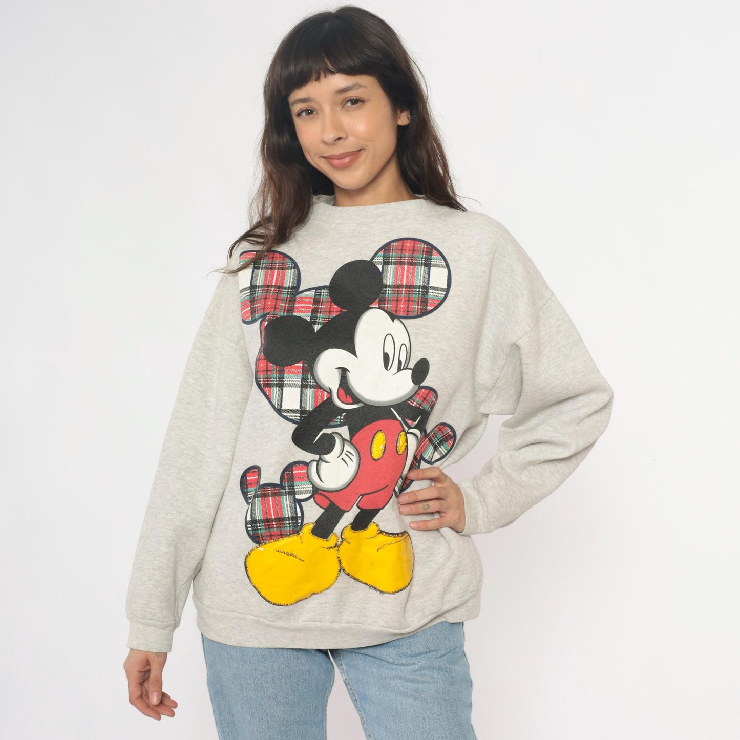 90s Mickey Unlimited Sweatshirt Grey Plaid Graphic Crewneck Extra Large XL