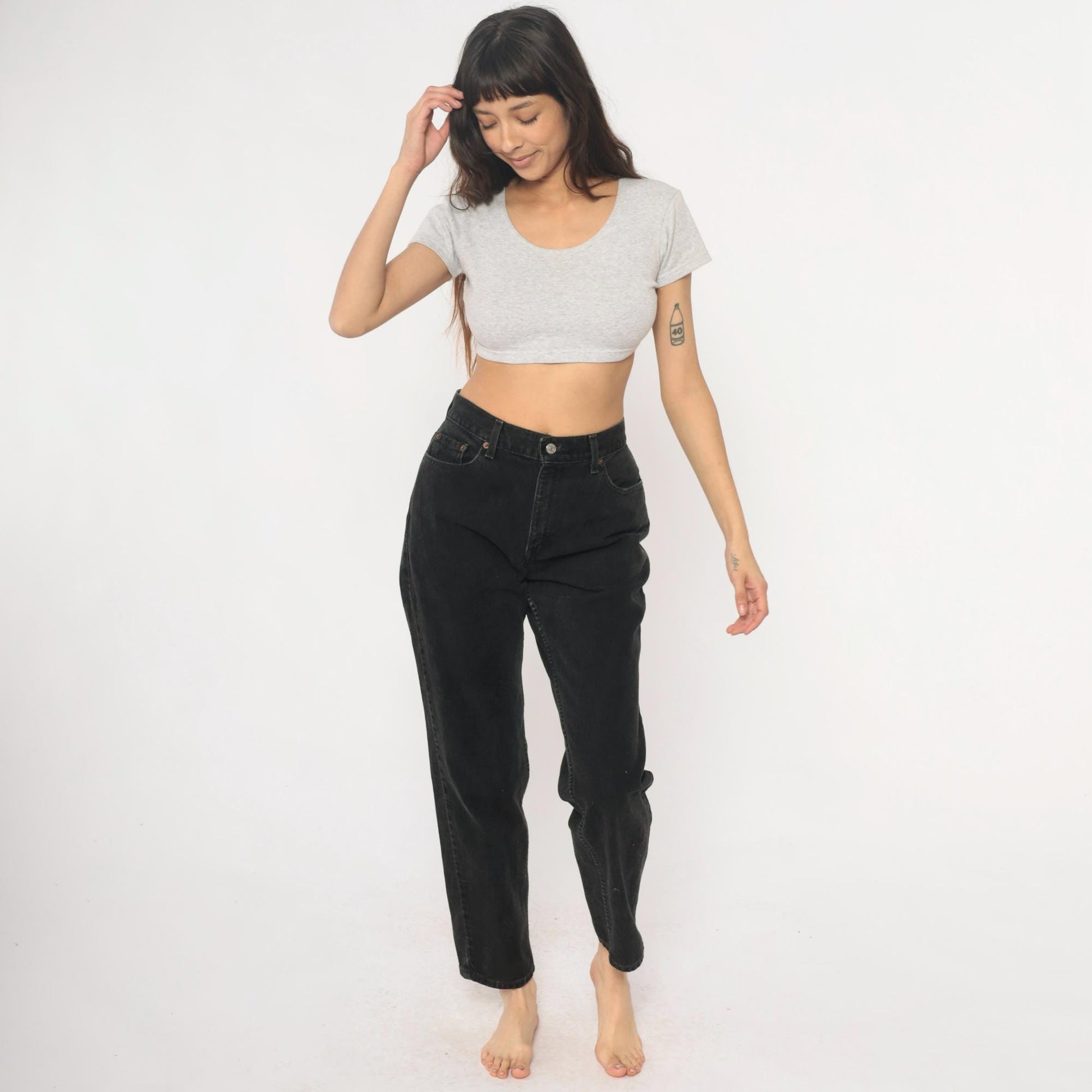 Levi's 550 Black High-Waisted Straight Leg Jeans Y2K Denim Medium