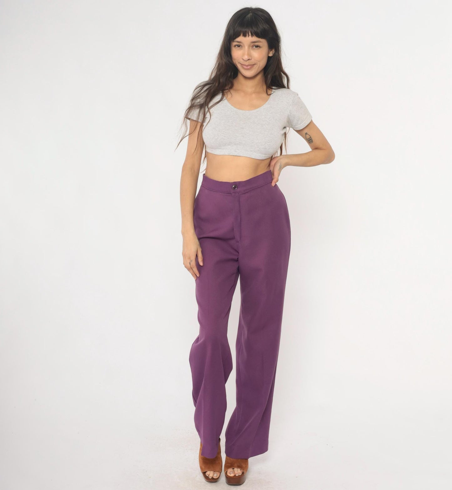 70s Levi's Purple High Waisted Wide Leg Trousers Medium M