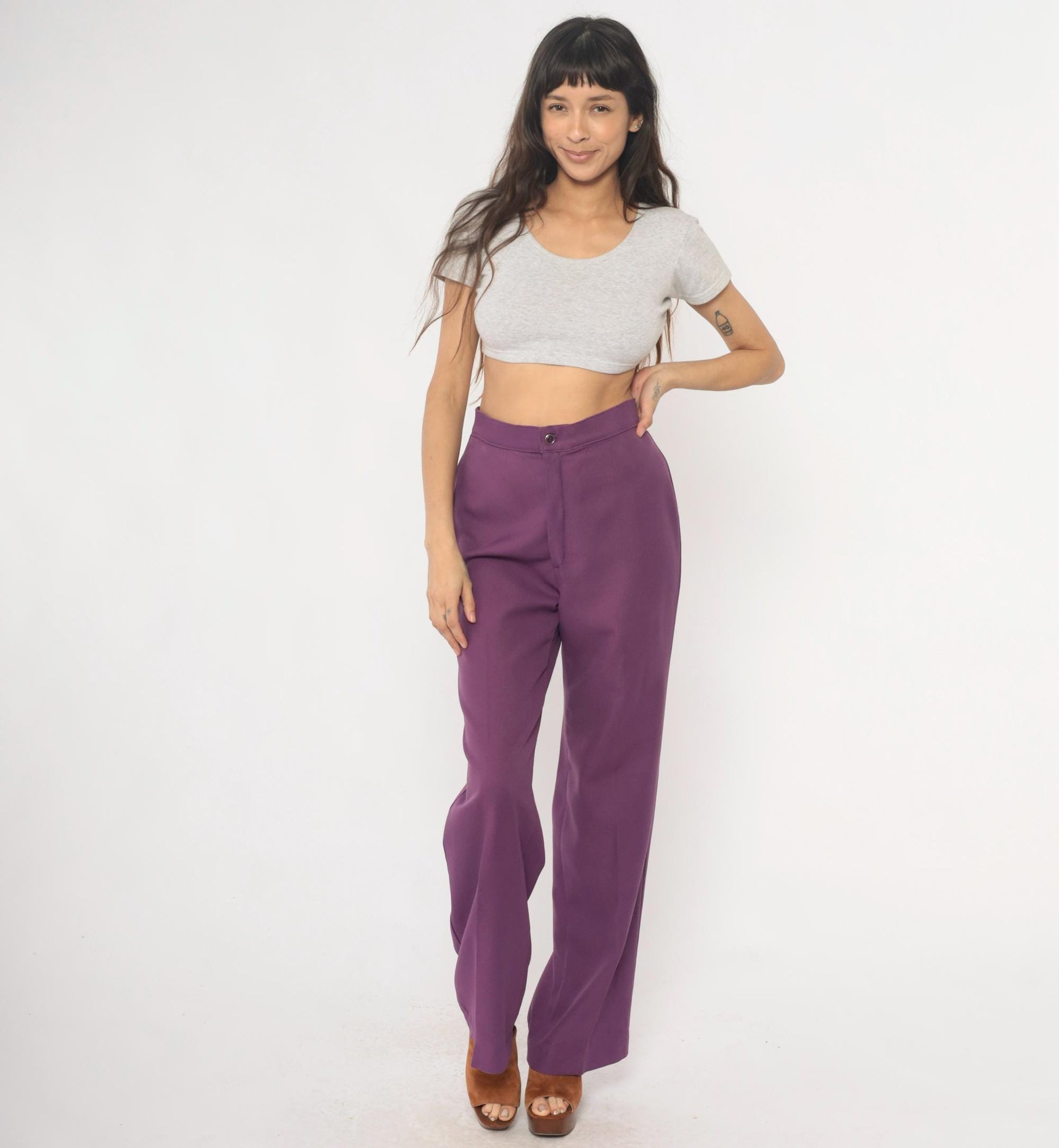 70s Levi's Purple High Waisted Wide Leg Trousers Medium M