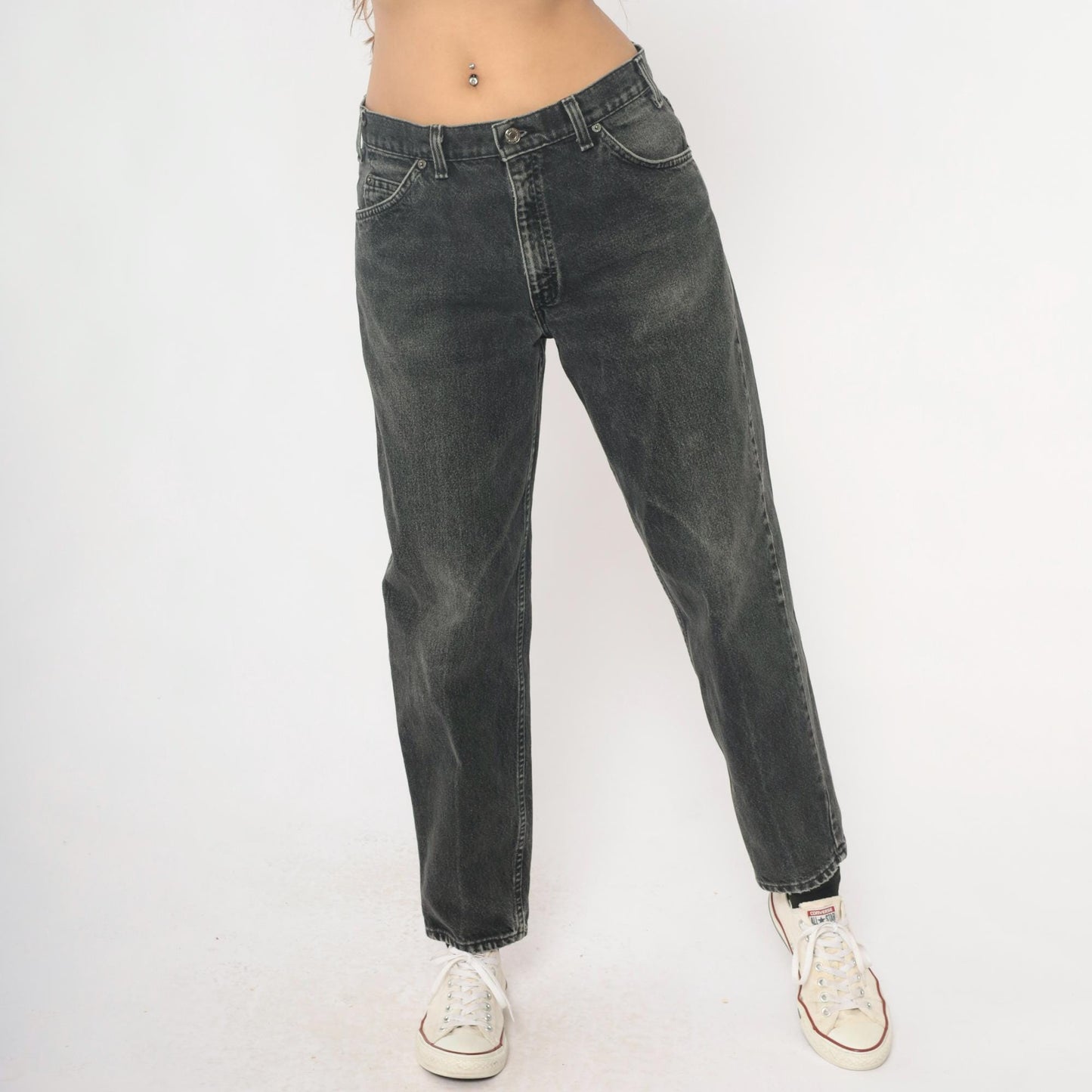 90s Levi's 550 Black Faded Denim High Waist Straight Leg Jeans 33