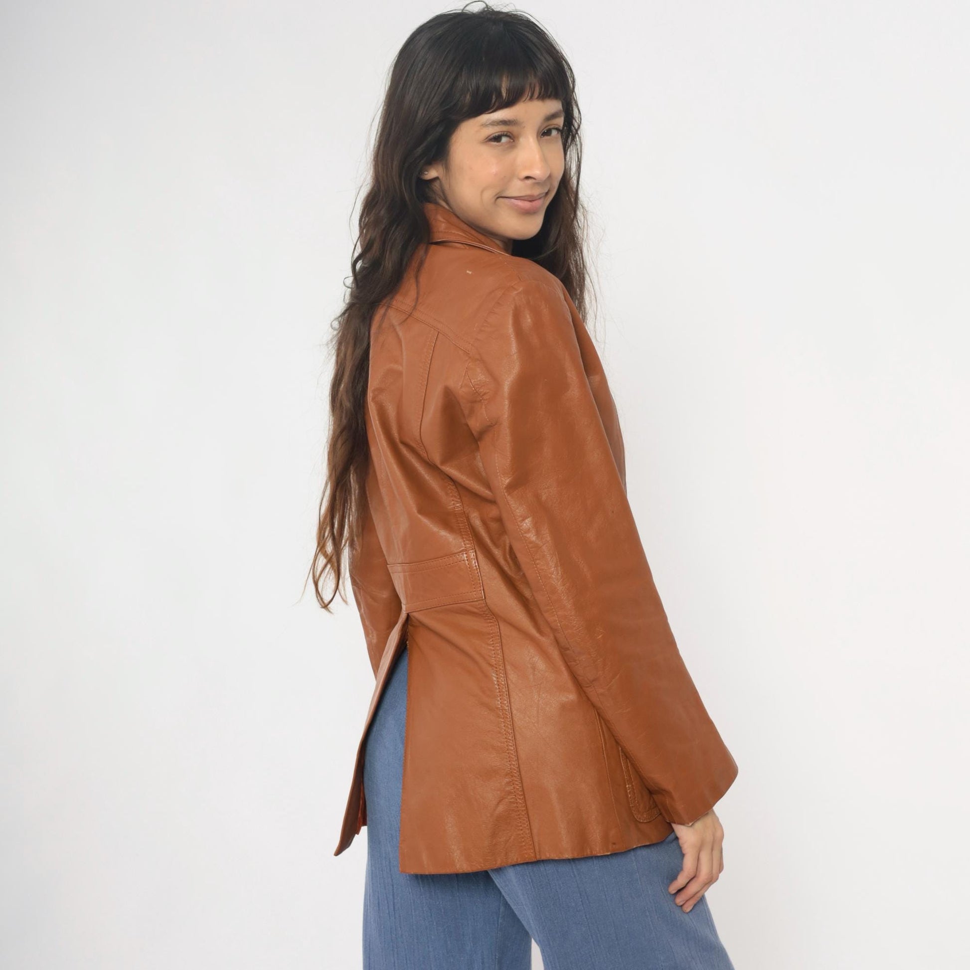 70s Leather of Distinction Tan Leather Blazer Notched Lapel Medium