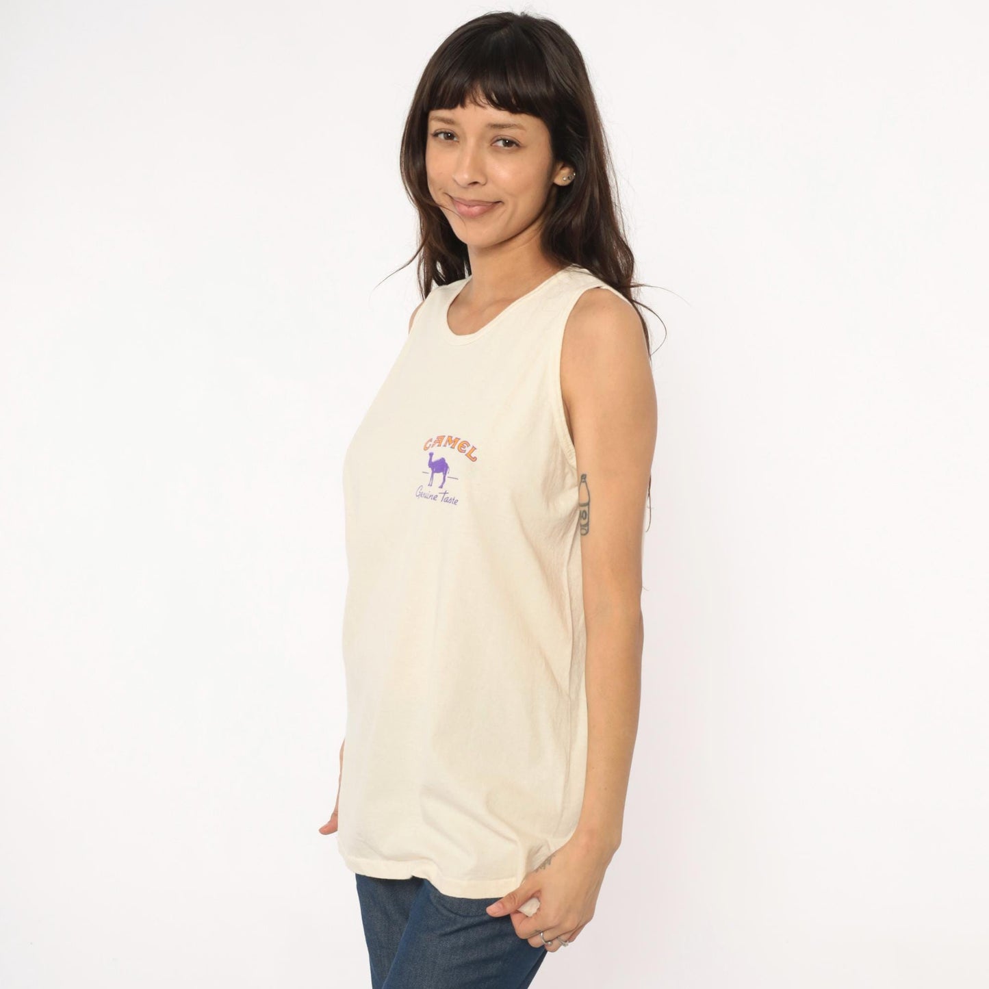 90s Camel Cigarettes Graphic Tank Top Purple Cream Cotton Extra Large XL