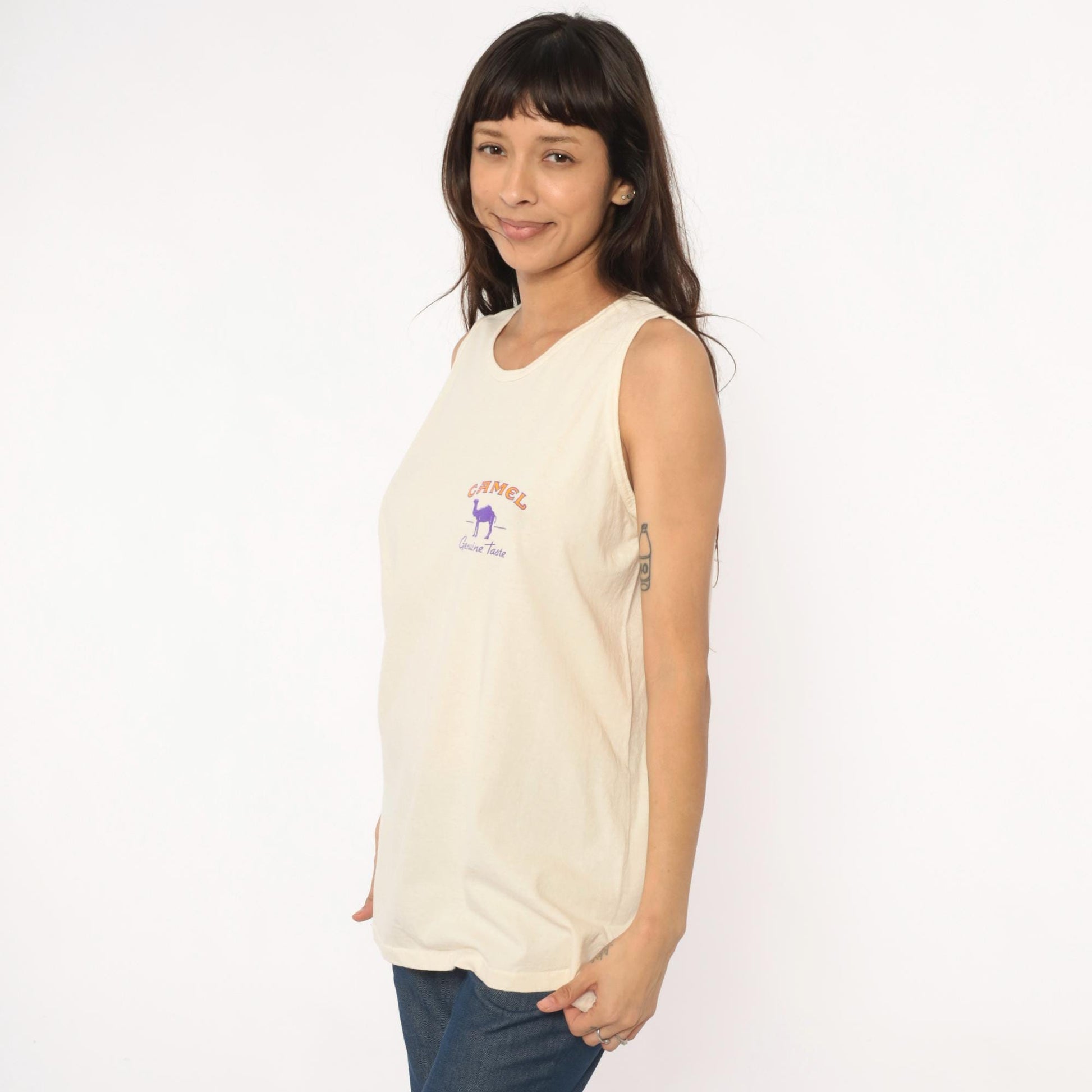 90s Camel Cigarettes Graphic Tank Top Purple Cream Cotton Extra Large XL