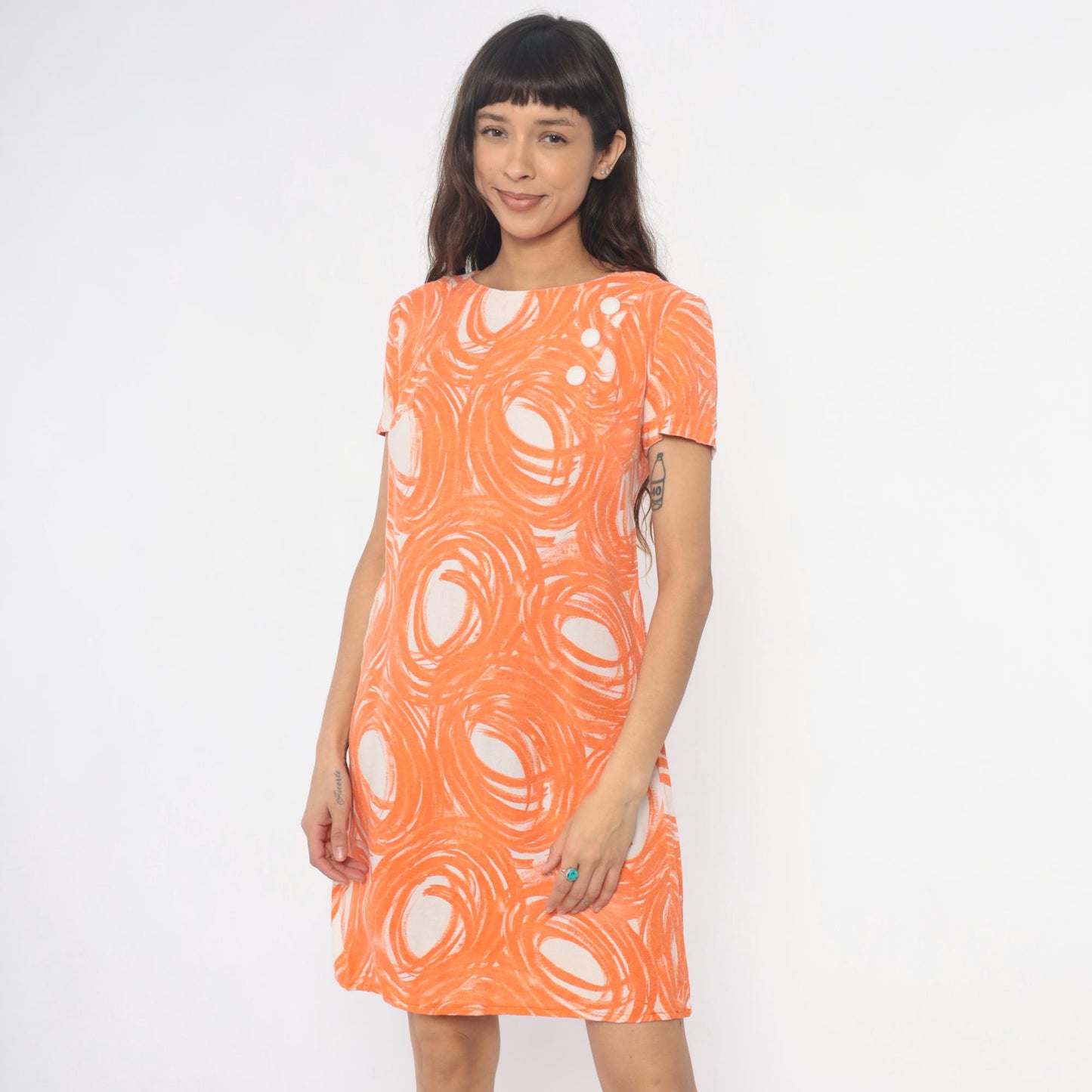 60s Mod Shift Dress Orange White Swirl Print Vogue Special Small