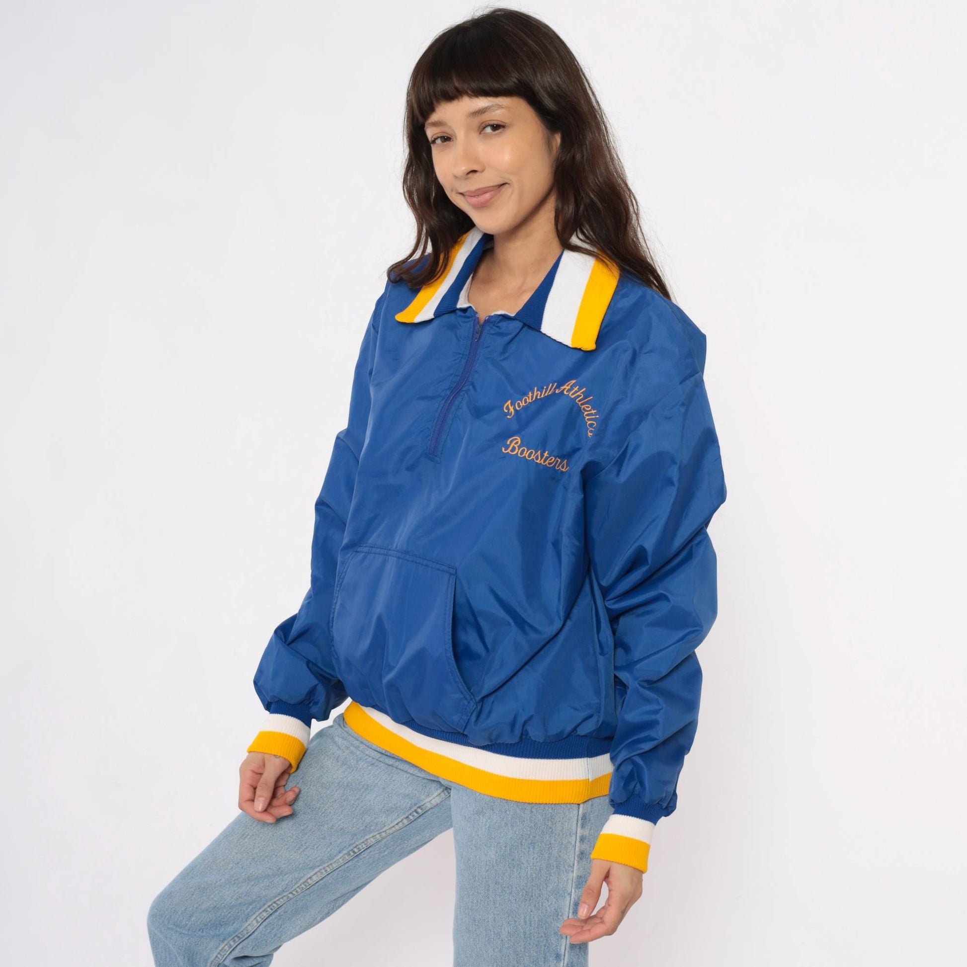 90s Blue Windbreaker Half Zip Pullover Foothill Athletics Embroidered Medium