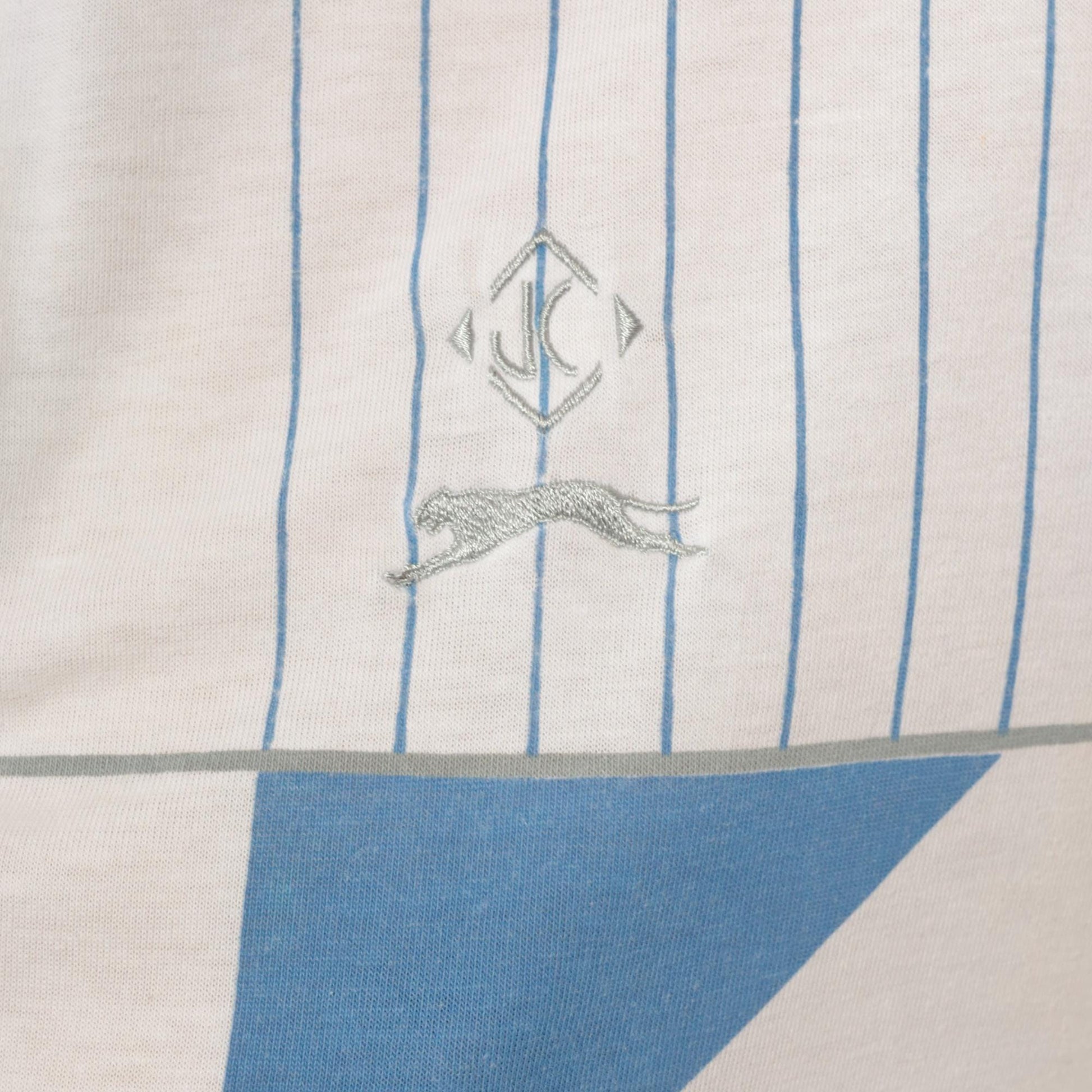 80s Jimmy Connors Slazenger Tennis Polo White Blue Stripe Geometric Medium