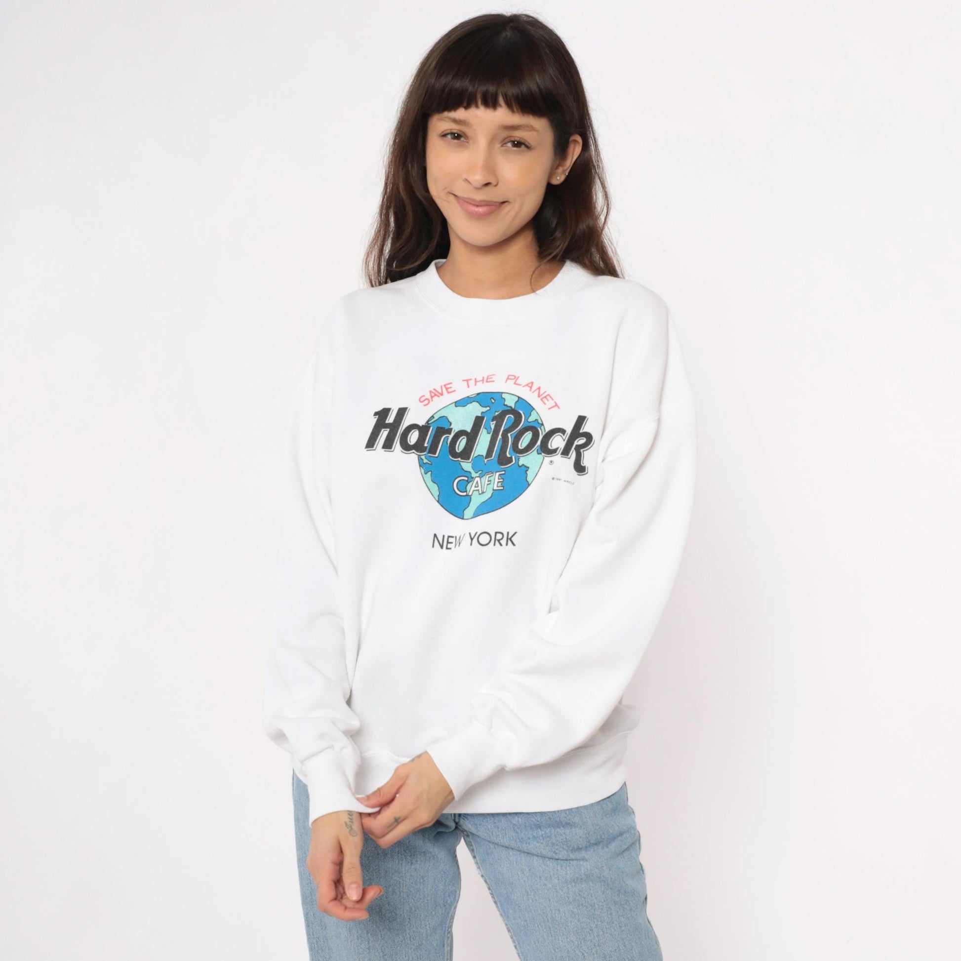 90s Hard Rock Cafe New York Sweatshirt White Save The Planet Crewneck Large L