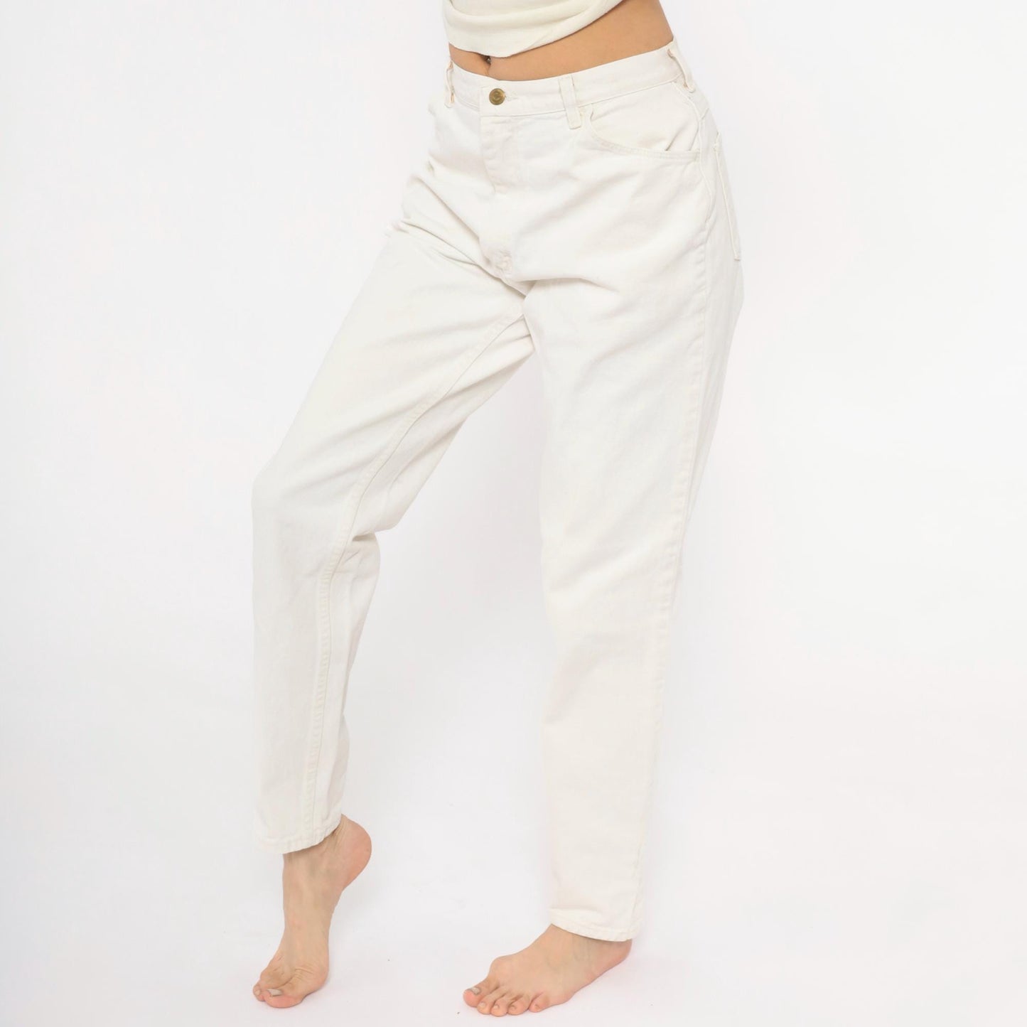 90s Wrangler White Cotton Denim High-Rise Straight Jeans Women's 29