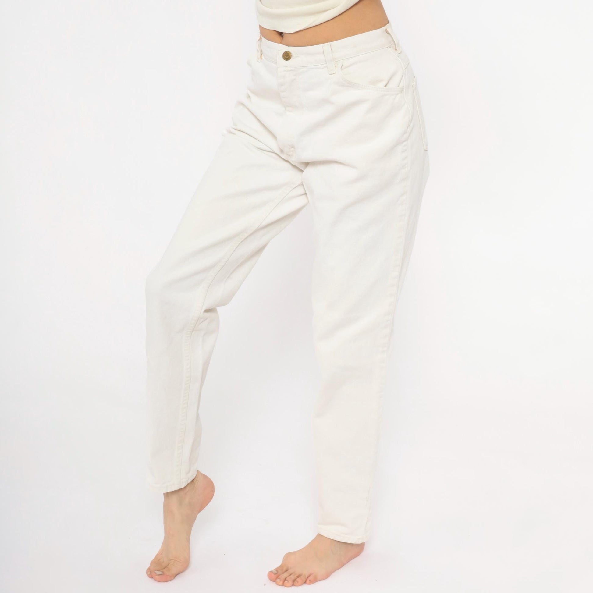 90s Wrangler White Cotton Denim High-Rise Straight Jeans Women's 29