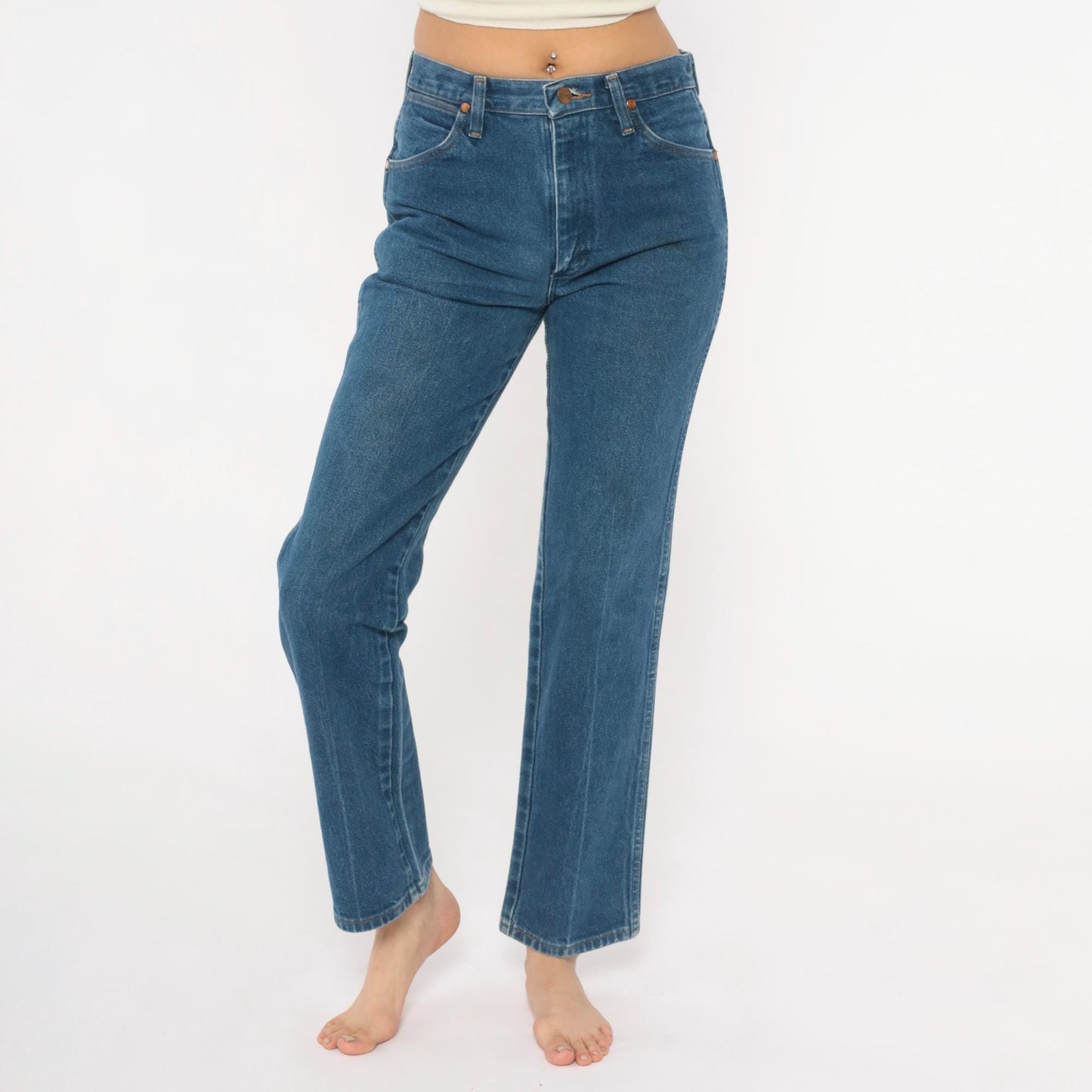 90s Wrangler High Waisted Straight Leg Jeans Medium Wash Blue Denim Small
