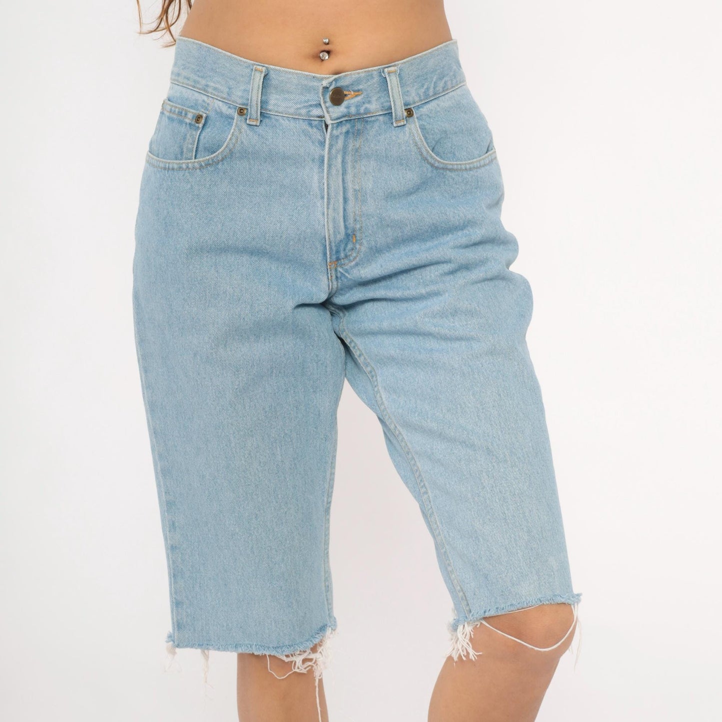 LL Bean Light Wash Denim Cutoff Shorts High Waist Bermuda Blue Medium M
