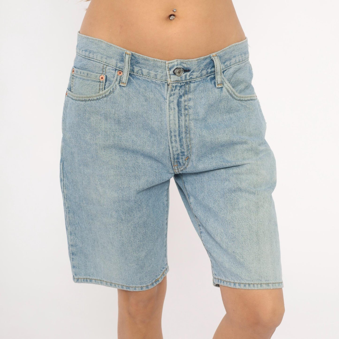 00s Light Wash Denim Bermuda Shorts Low Rise Button Fly Blue 34