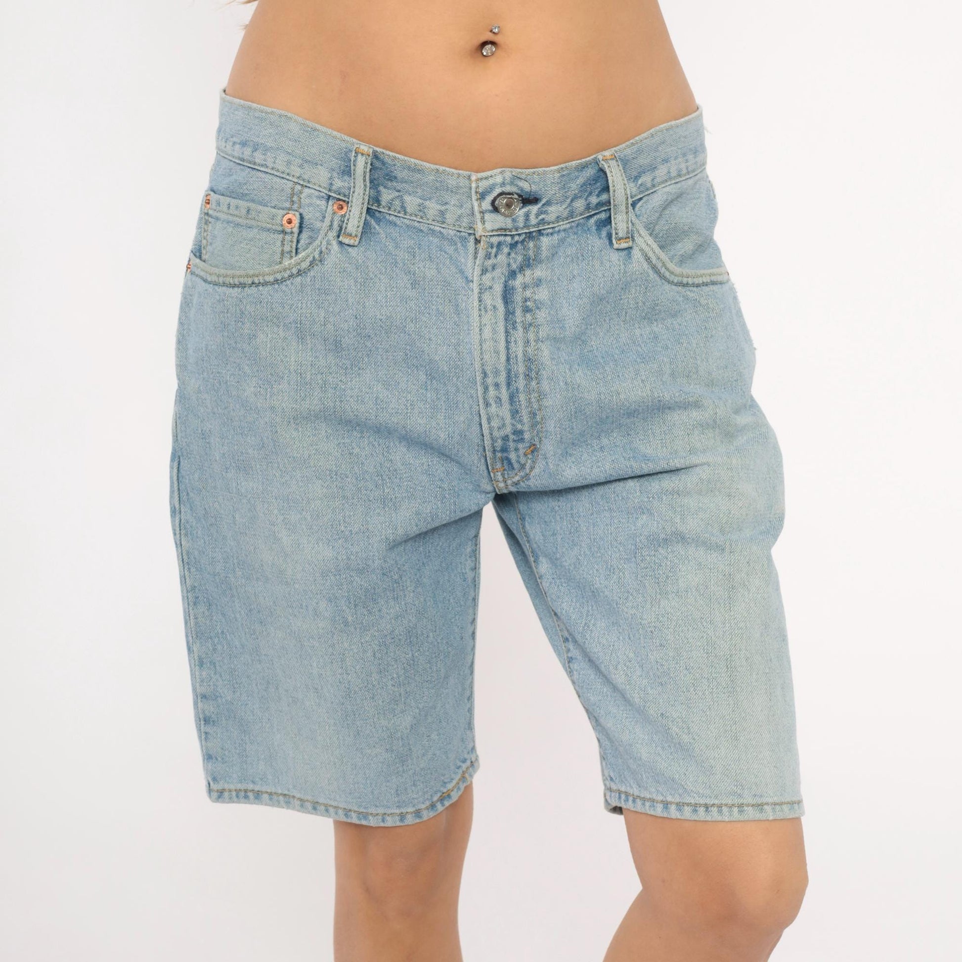 00s Light Wash Denim Bermuda Shorts Low Rise Button Fly Blue 34