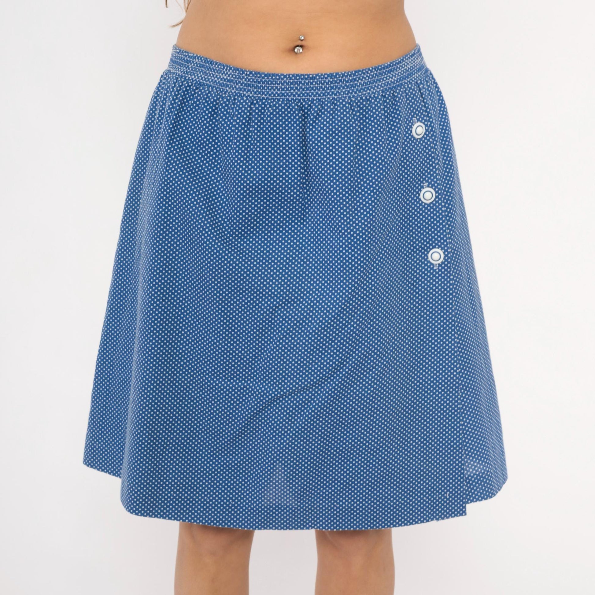 80s G.W. Polka Dot Skort Blue White Wrap Knee-Length Shorts Extra Large XL