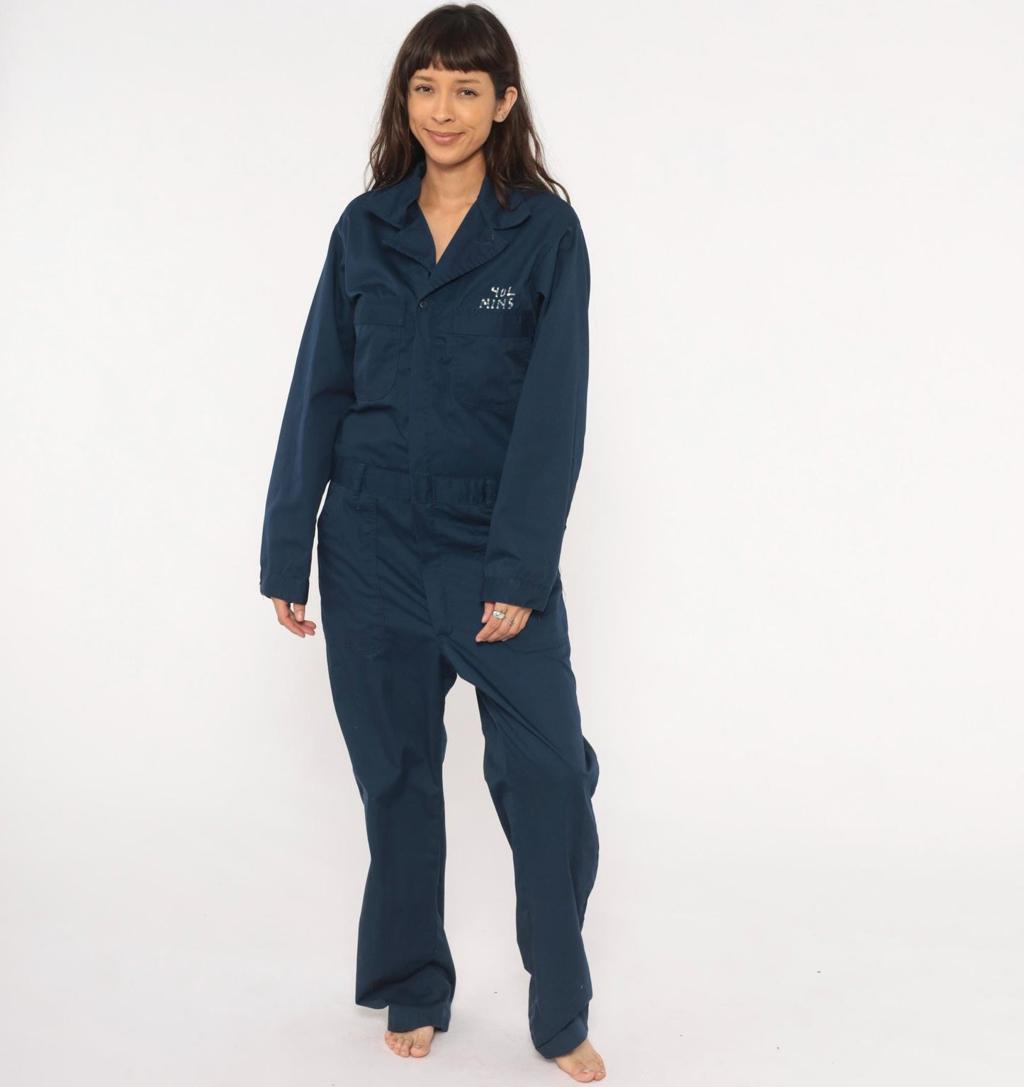 80s Formula 2 Navy Coveralls Workwear Jumpsuit Long Sleeve Cotton Blend Medium