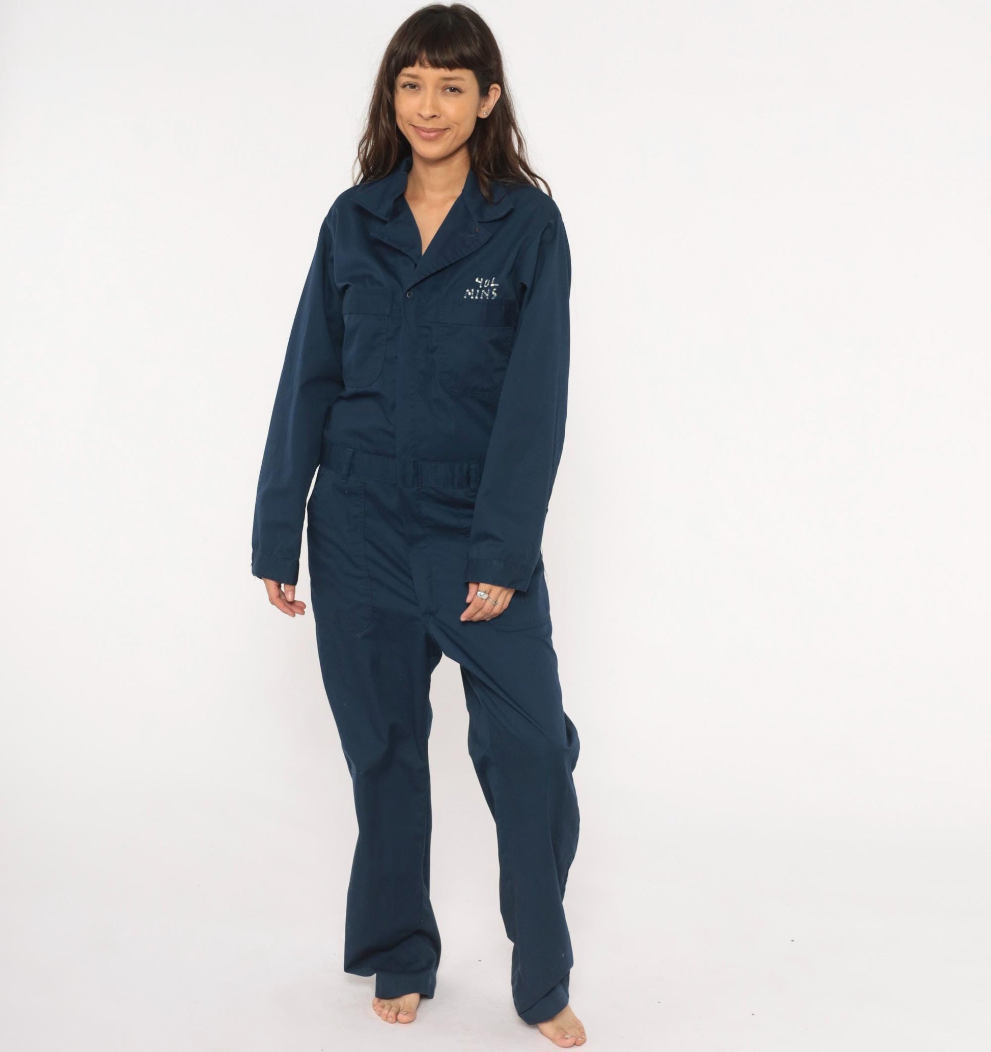 80s Formula 2 Navy Coveralls Workwear Jumpsuit Long Sleeve Cotton Blend Medium