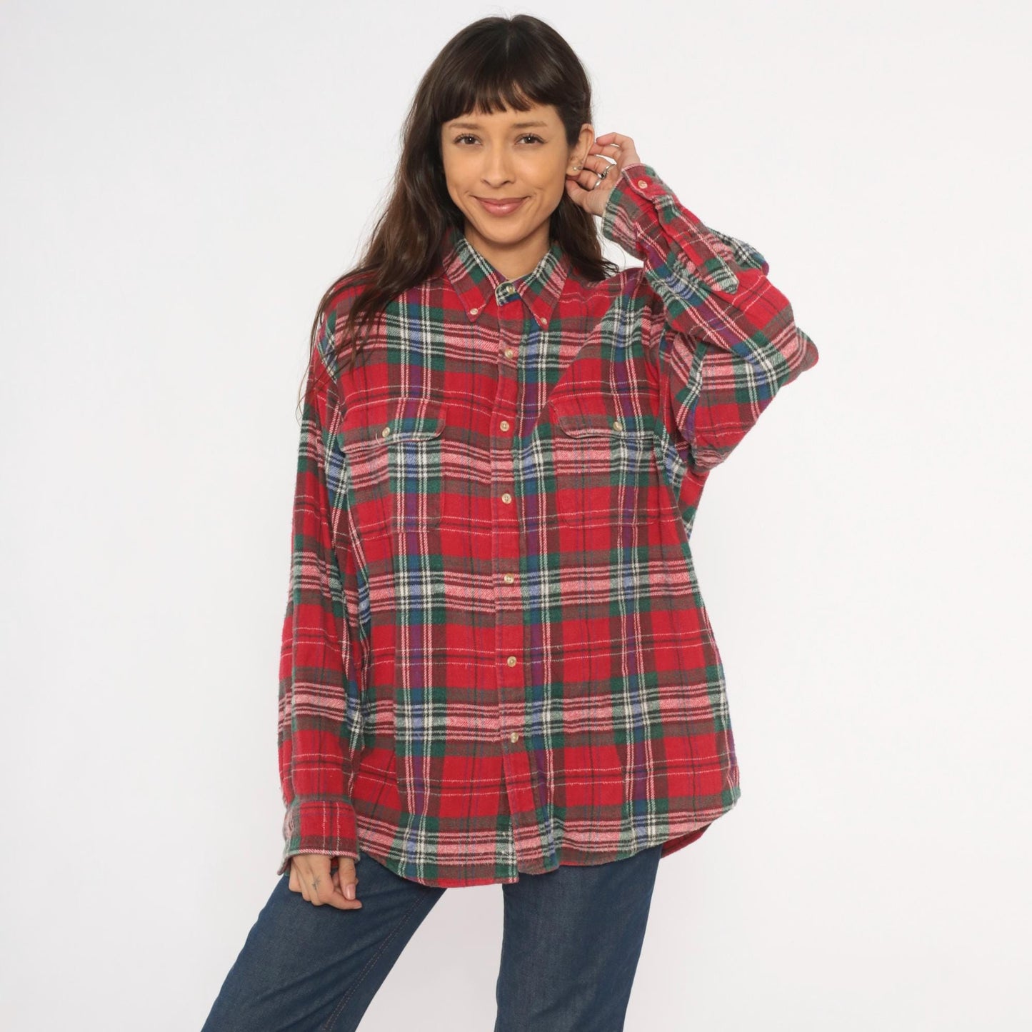 90s Claybrooke Outdoors Flannel Shirt Red Tartan Plaid Cotton Button Down Large