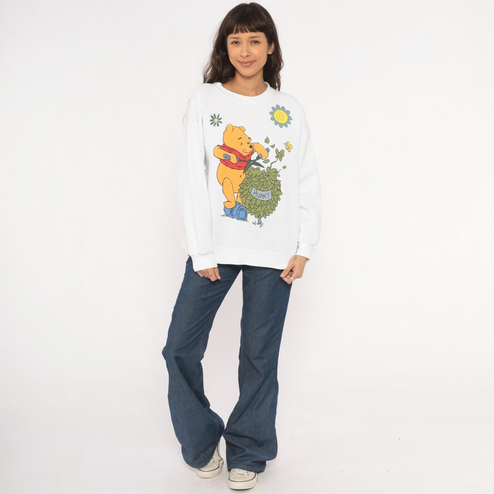 90s Winnie The Pooh Disney Sweatshirt White Graphic Crewneck Cotton Medium Large