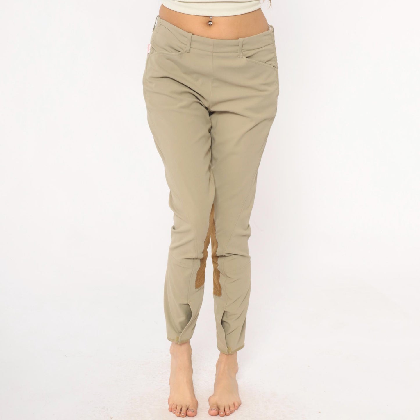 80s Tailored Sportsman Equestrian Riding Breeches Beige Tan Suede Knee Patch Medium