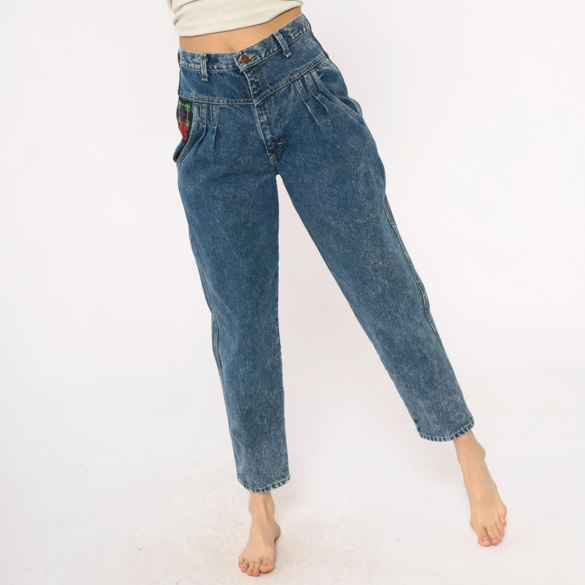 90s Mac Fads High Waist Acid Wash Jeans Pleated Front Tapered Blue Small