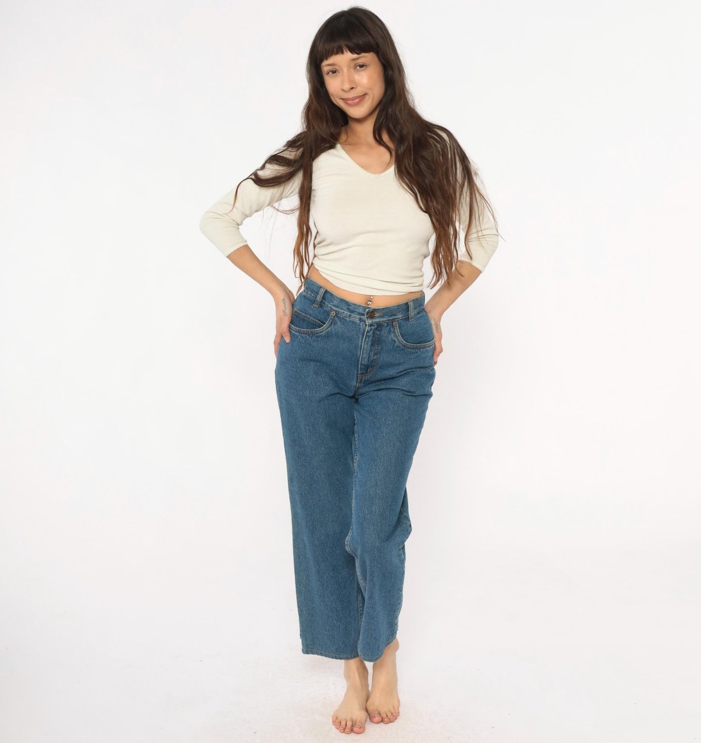 Y2K Pendleton Wide Leg Cropped Jeans High Waist Medium Blue Denim Small